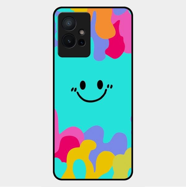 Cute Blue Smiley Multicolor Glass Case For Vivo Y75 5G