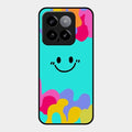 Cute Blue Smiley Multicolor Glass Case For Xiaomi 14 5G