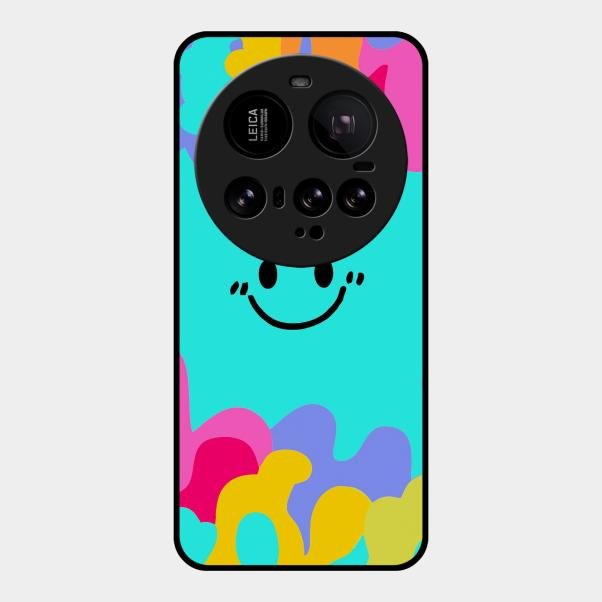 Cute Blue Smiley Multicolor Glass Case For Xiaomi 15 Ultra 5G