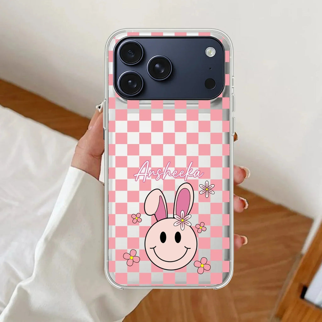 Cute Bunny Customize Anti Yellow Clear Case For iPhone 17 Pro Max