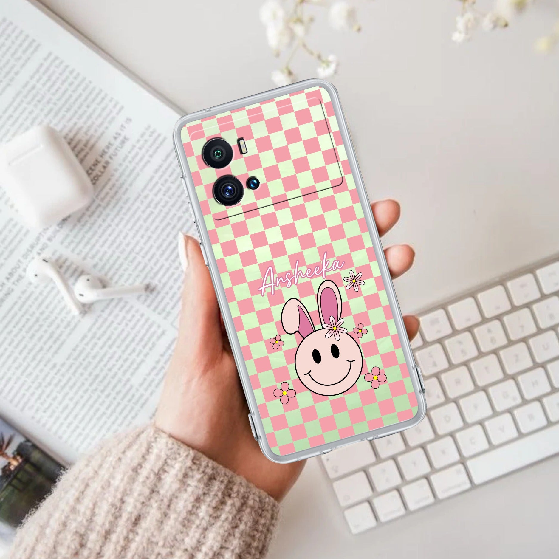 Cute Bunny Customize Transparent Silicon Case For iQOO Neo 7 Pro 5G
