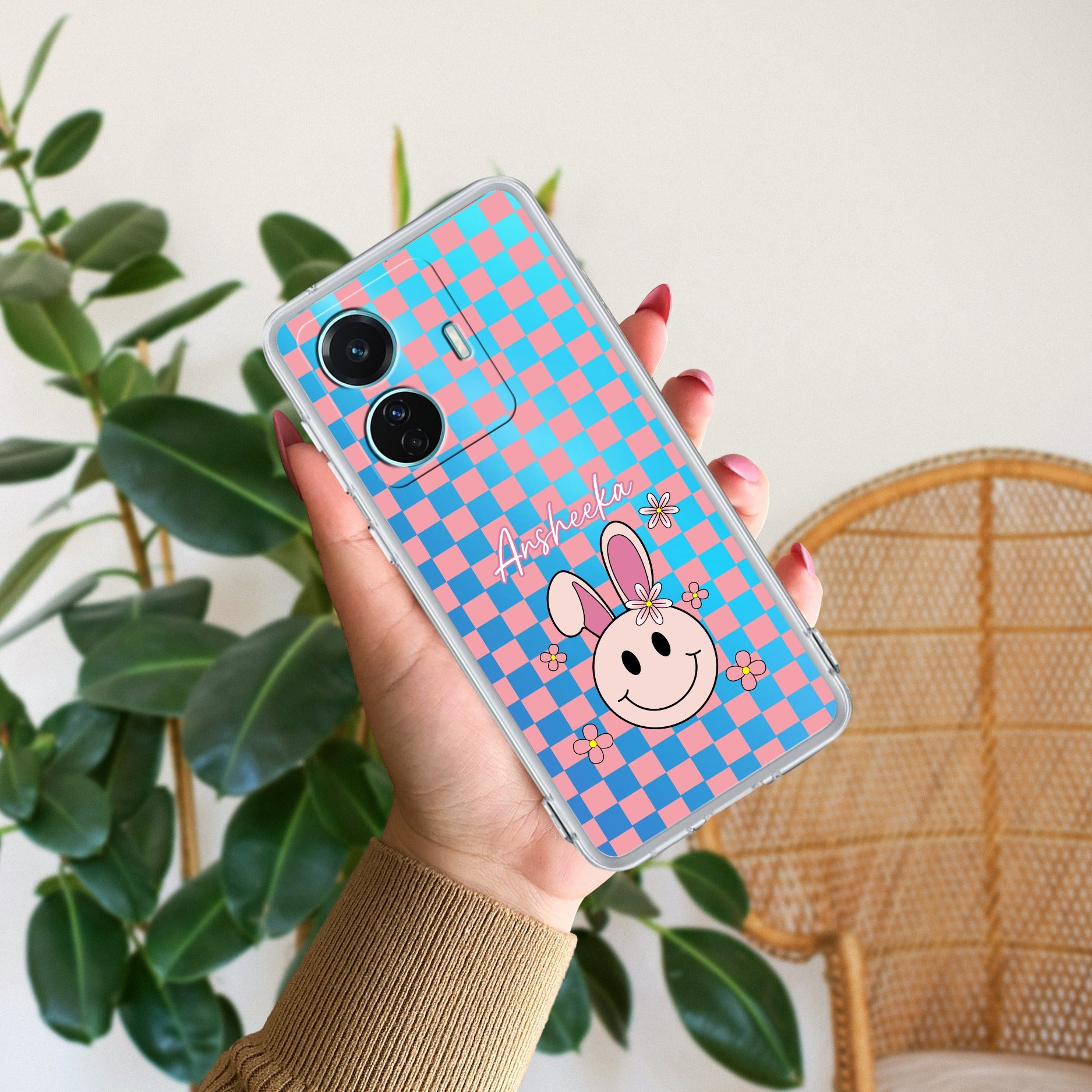 Cute Bunny Customize Anti Yellow Case For Vivo T1 44W
