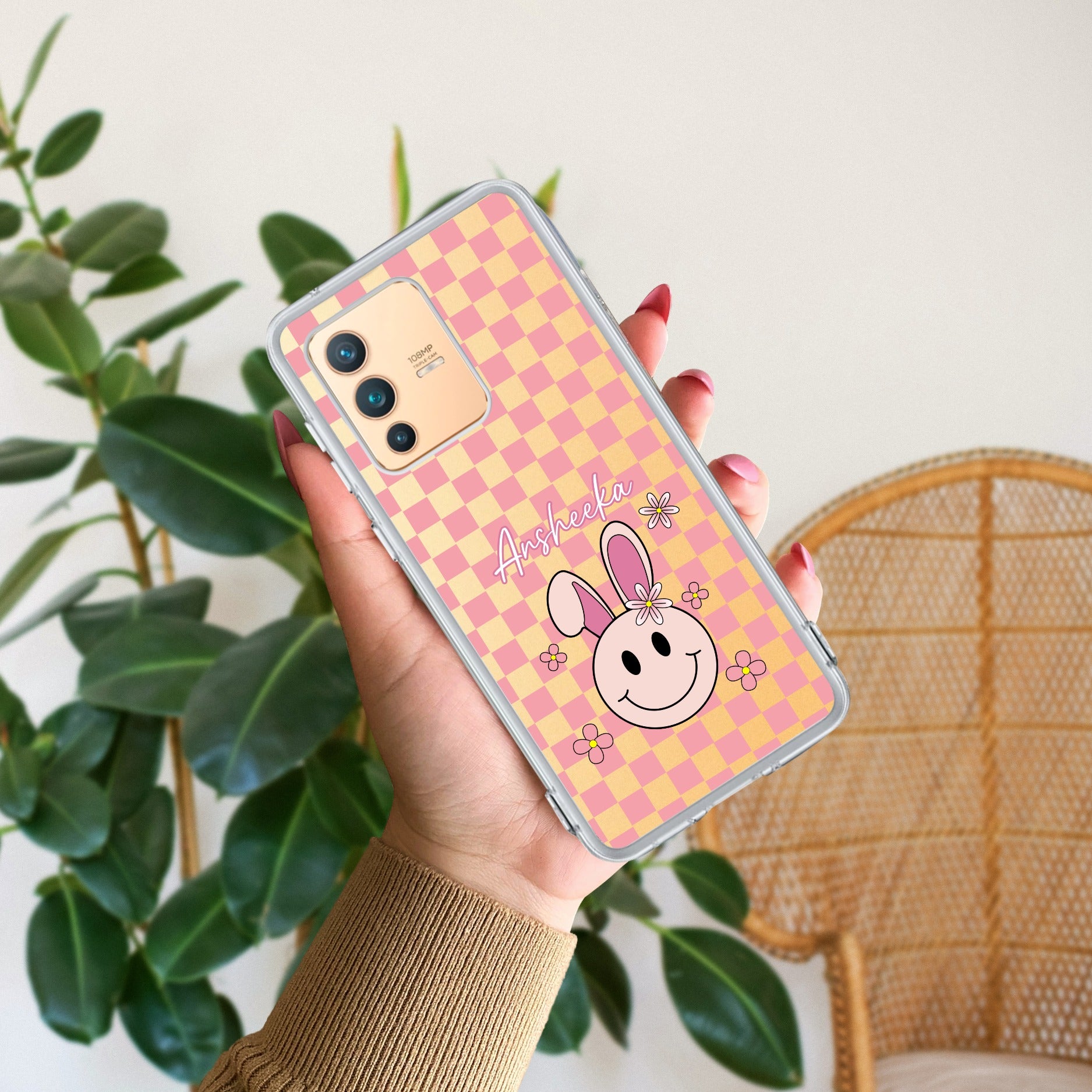 Cute Bunny Customize Transparent Silicon Case For Vivo V23 5G