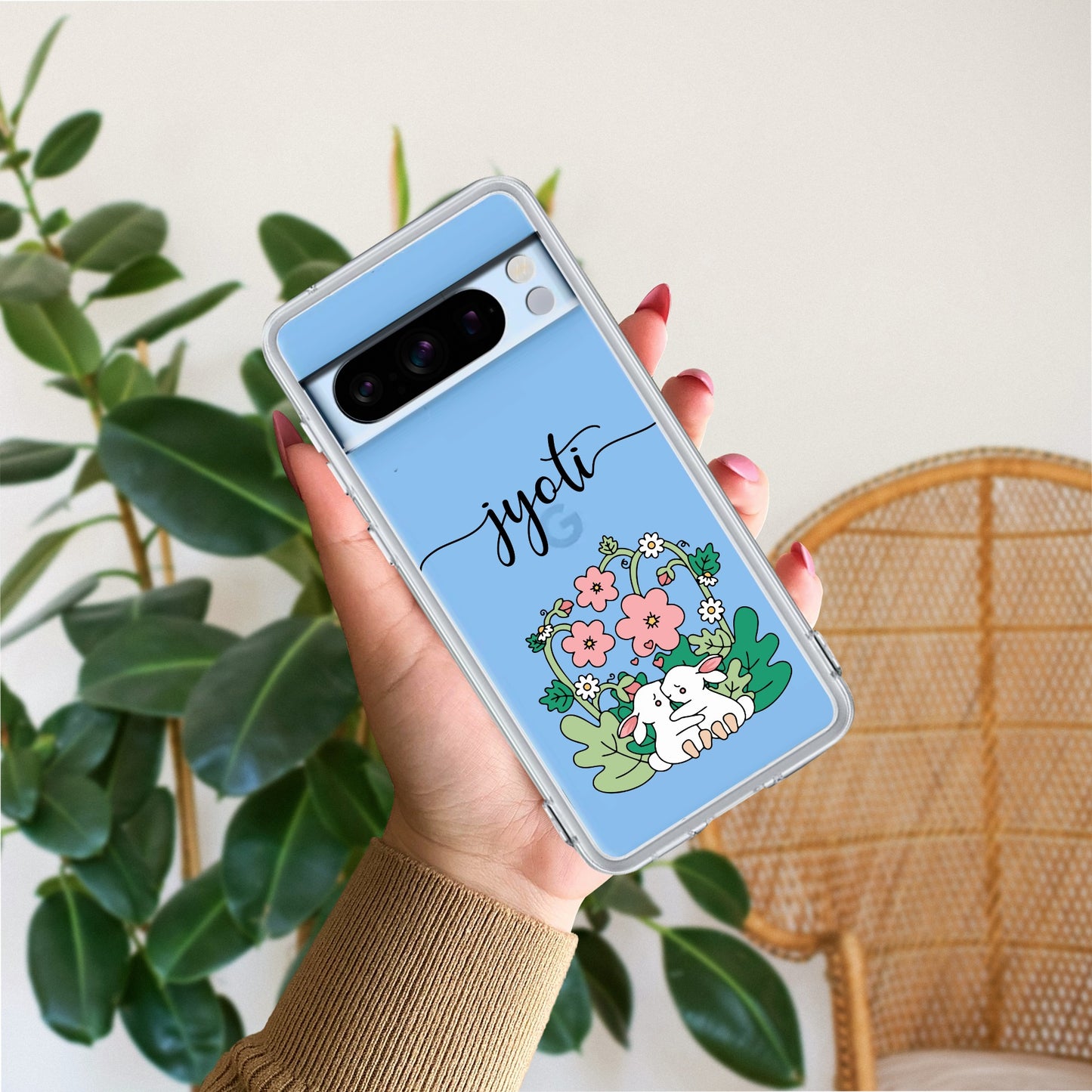 Cute Bunny Customize Transparent Silicon Case V2 For Google