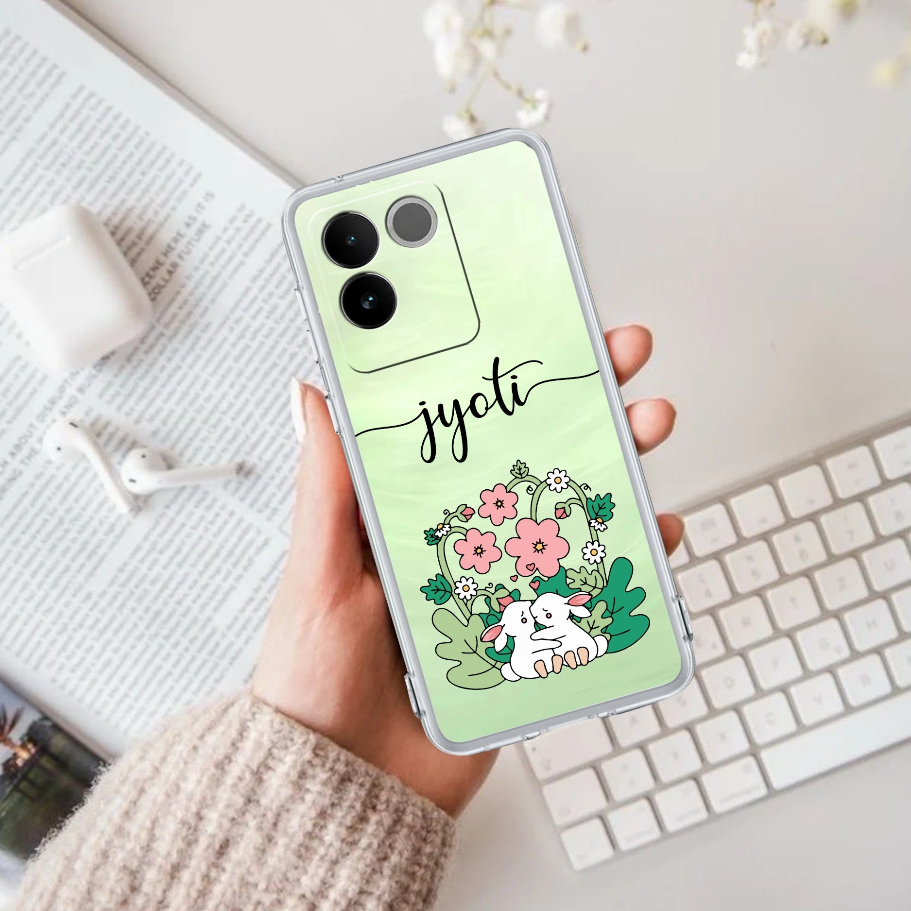 Cute Bunny Customize Transparent Silicon Case V2 For iQOO Z7 Pro 5G