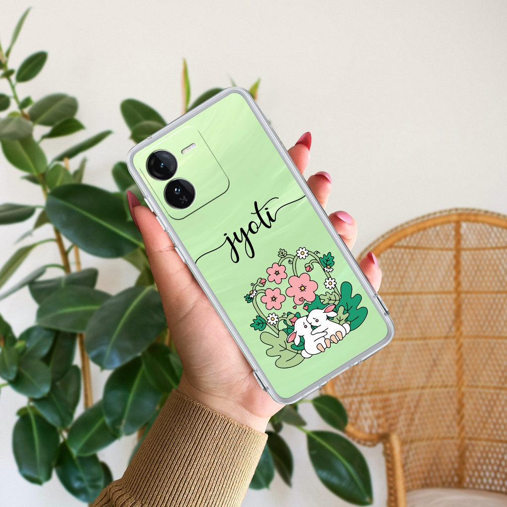 Cute Bunny Customize Transparent Silicon Case V2 For iQOO Z9 5G