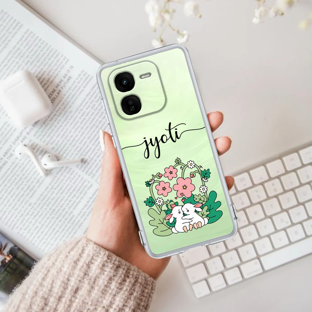 Cute Bunny Customize Transparent Silicon Case V2 For iQOO Z9x 5G