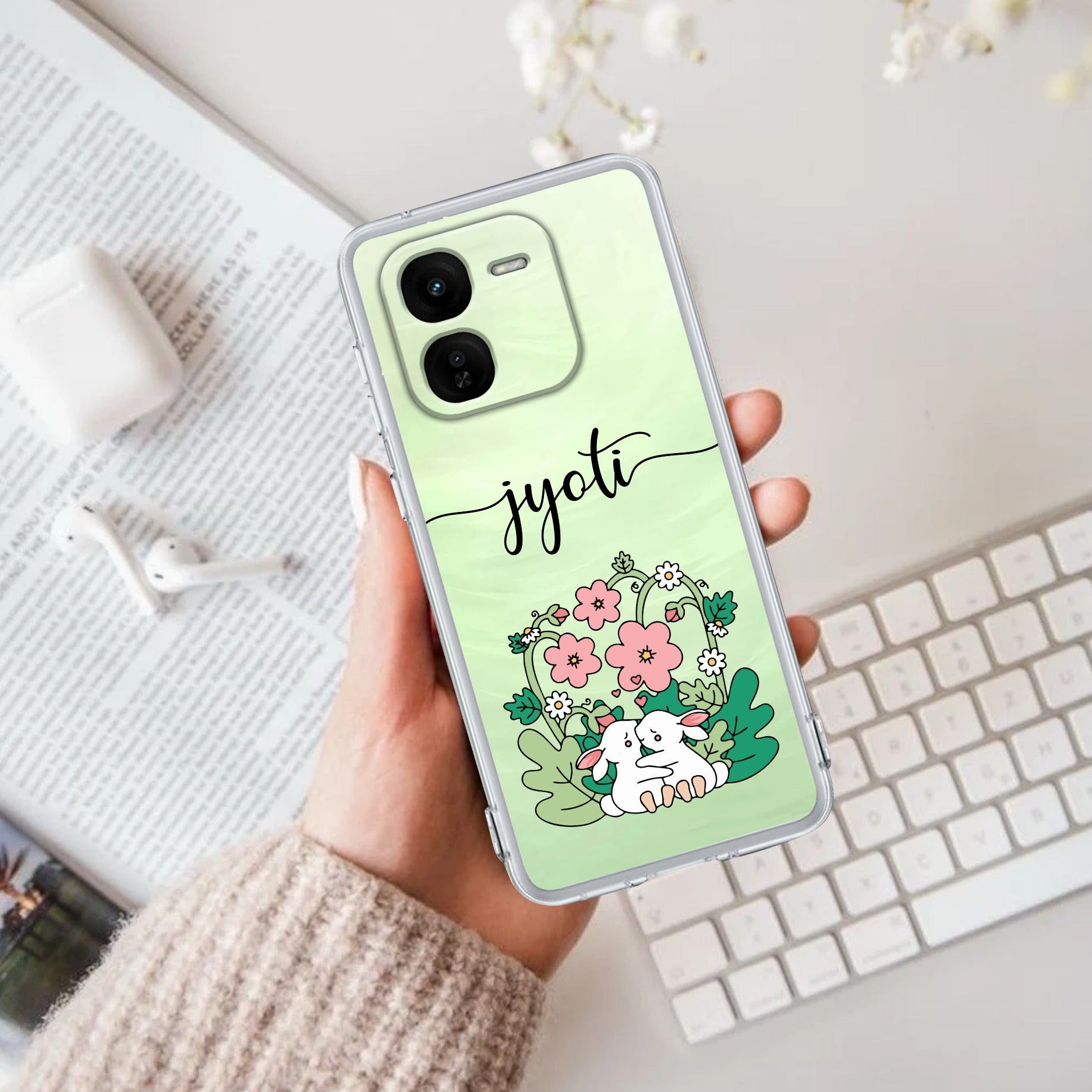 Cute Bunny Customize Transparent Silicon Case V2 For iQOO Z9x 5G