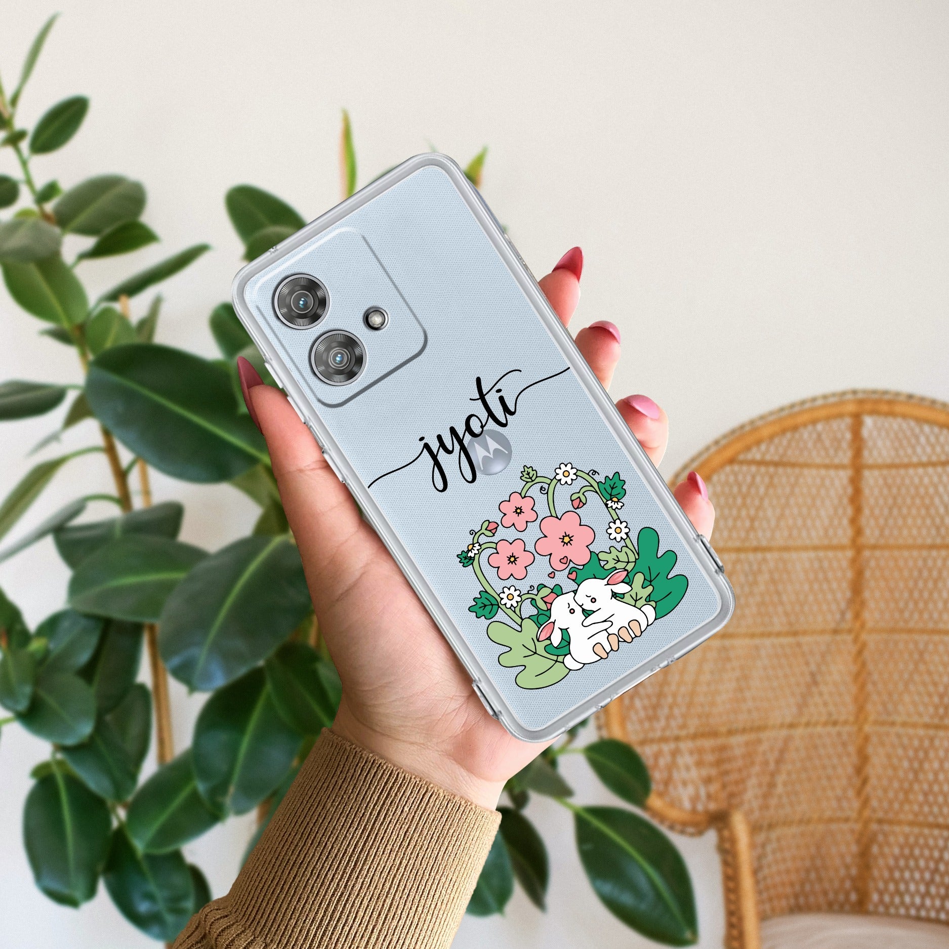 Cute Bunny Customize Anti Yellow Case V2 For Motorola Edge 40 Neo 5G
