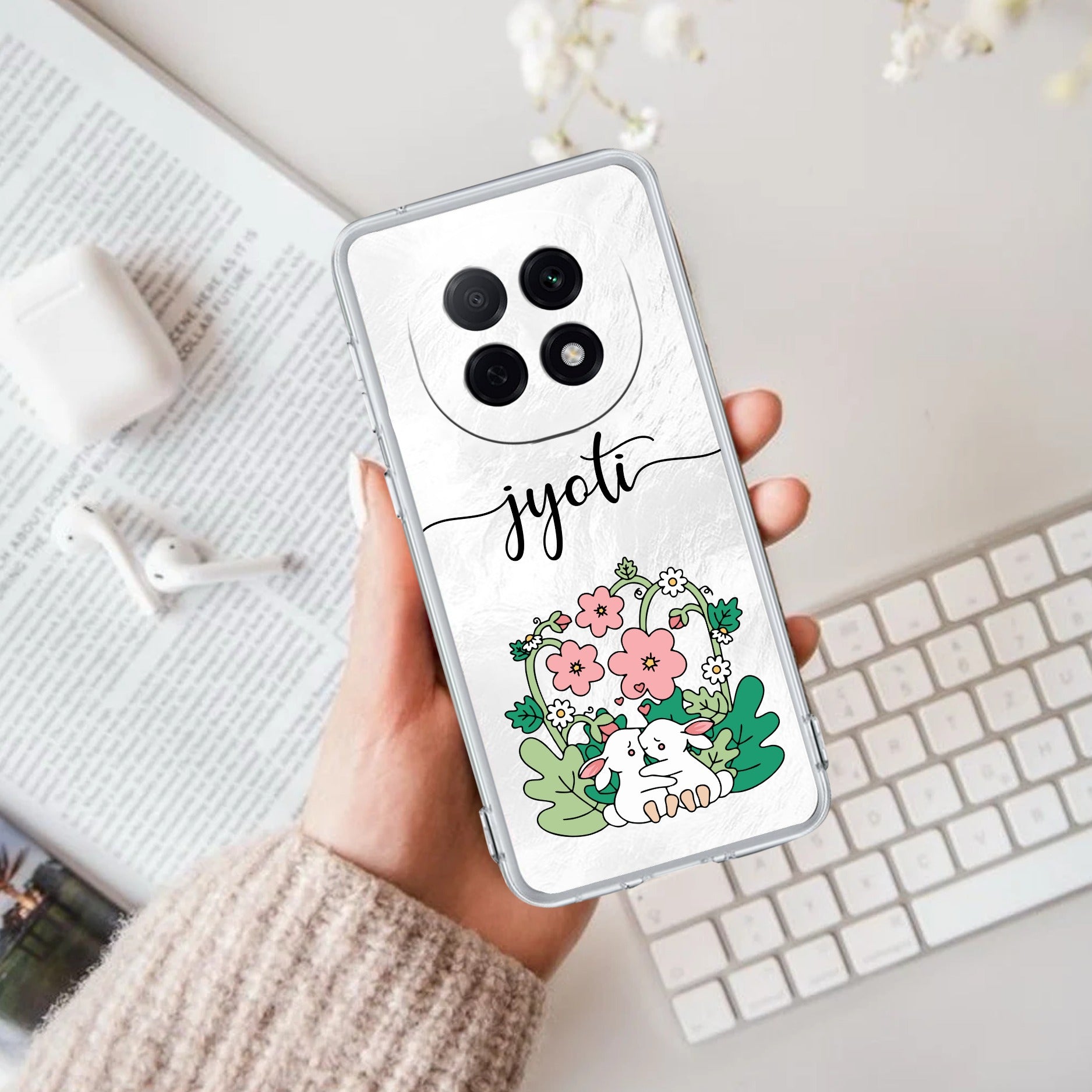Cute Bunny Customize Transparent Silicon Case V2 For Oppo F29 Pro 5G