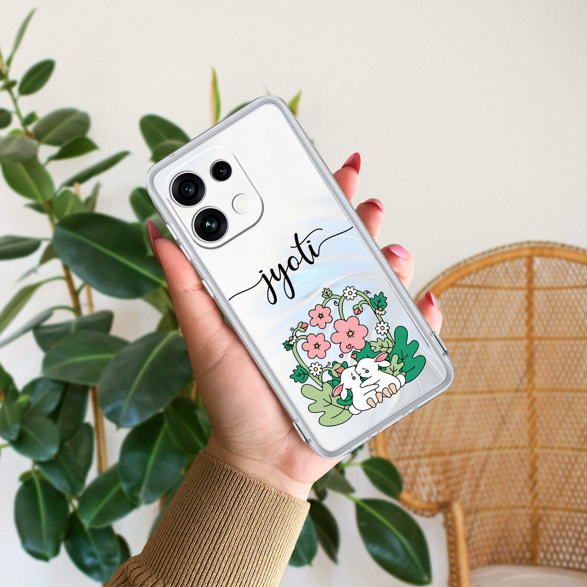 Cute Bunny Customize Anti Yellow Case V2 For Oppo Reno 16C 5G