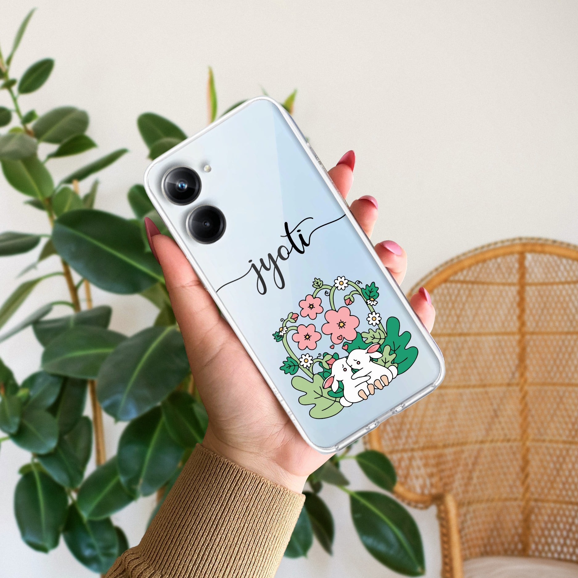 Cute Bunny Customize Transparent Silicon Case V2 For Realme 10 Pro 5G