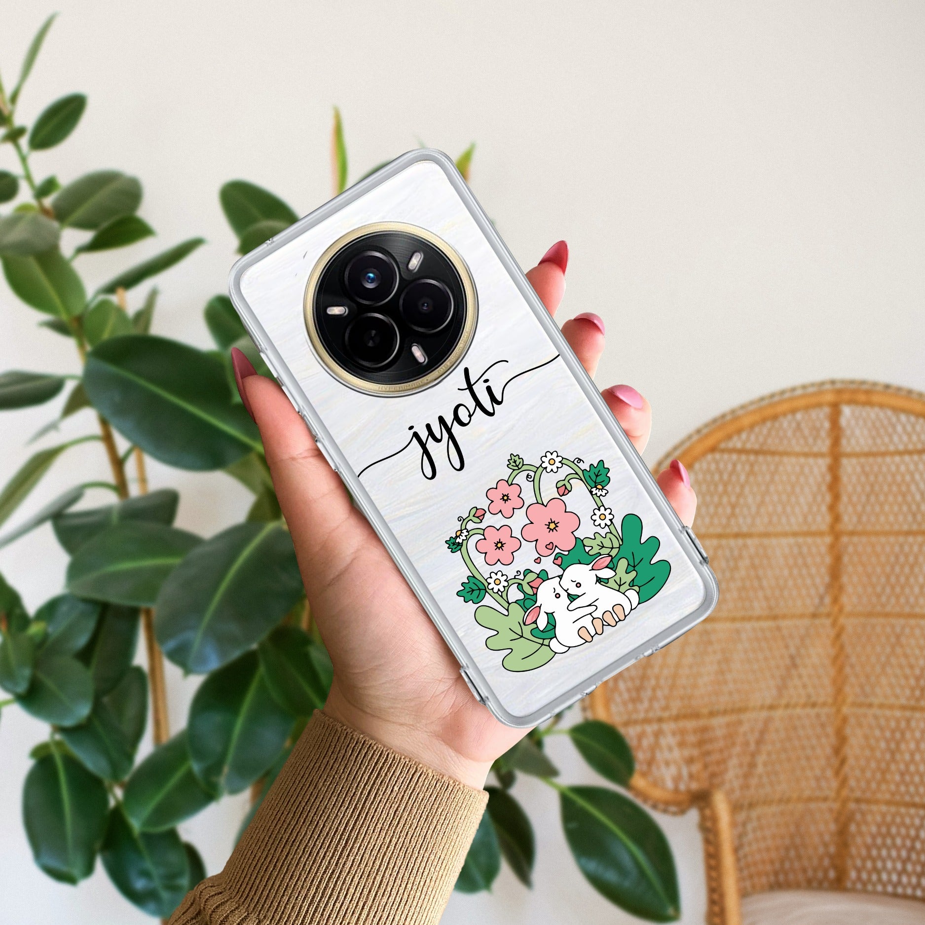 Cute Bunny Customize Anti Yelllow Case V2 For Realme 14 Pro Plus 5G