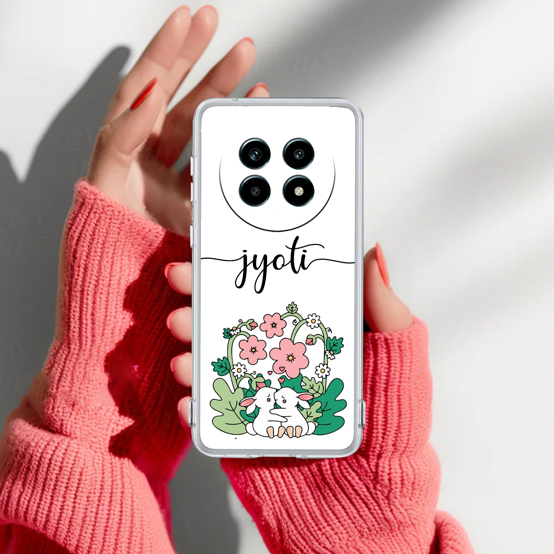 Cute Bunny Customize Transparent Silicon Case V2 For Realme 14 Pro Lite 5G
