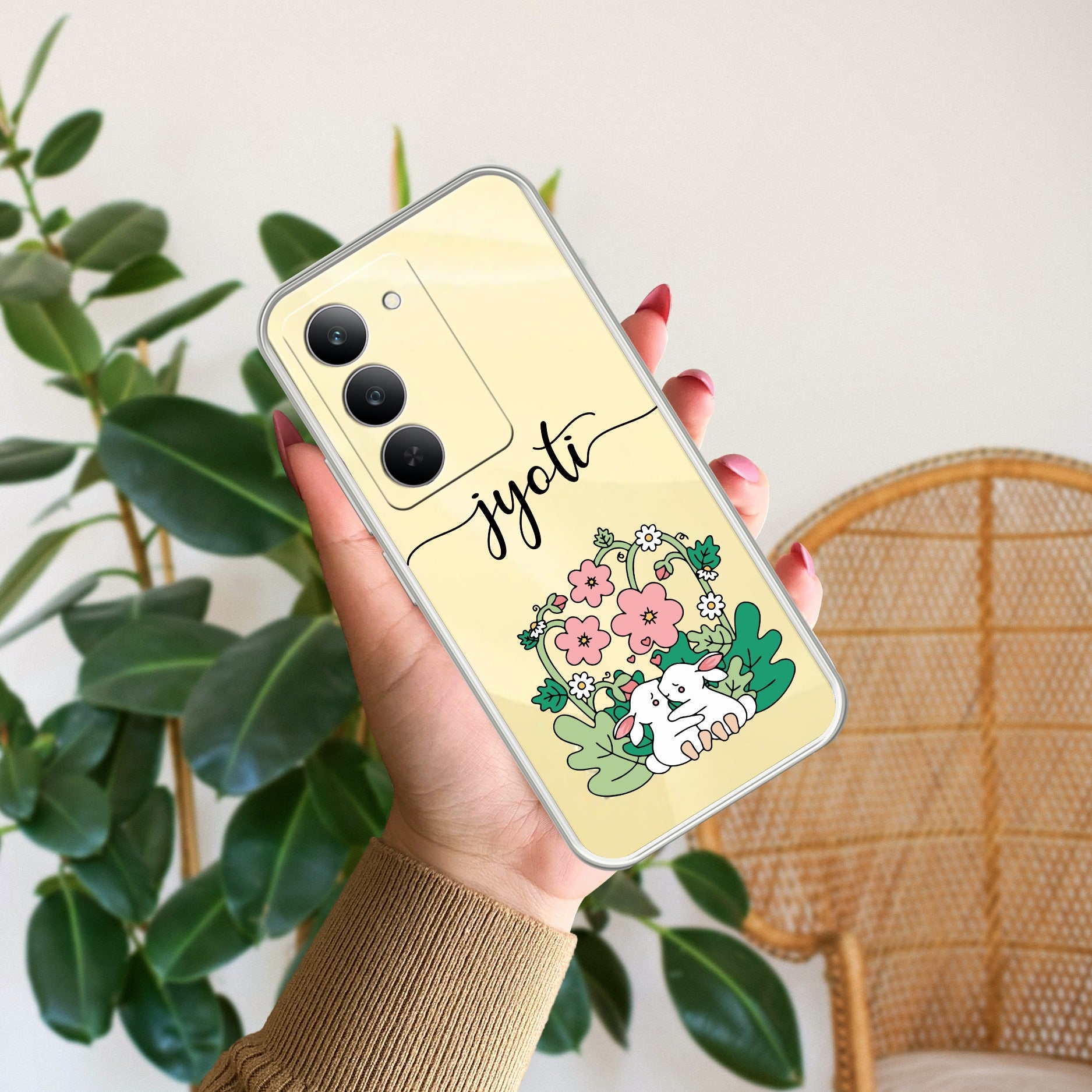 Cute Bunny Customize Anti Yelllow Case V2 For Realme 14x 5G