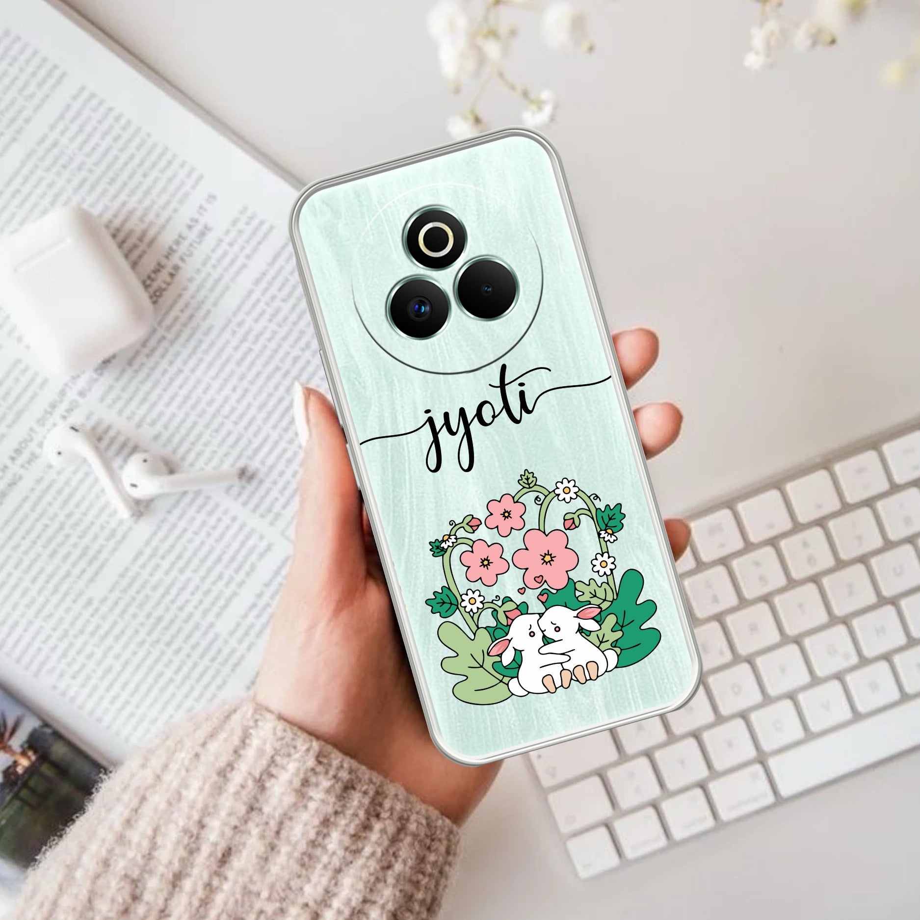 Cute Bunny Customize Anti Yelllow Case V2 For Realme P3 Pro 5G
