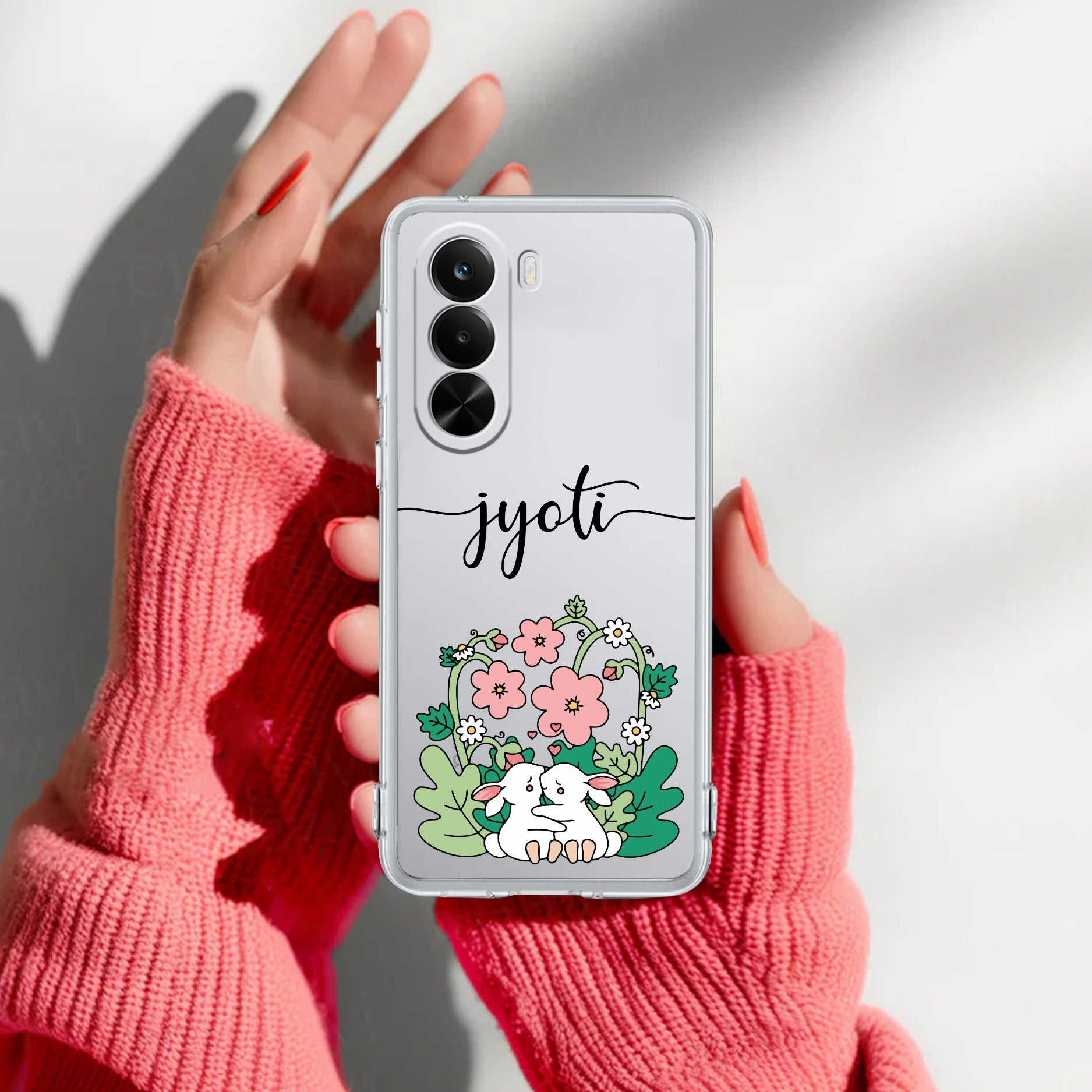 Cute Bunny Customize Transparent Silicon Case V2 For Realme P4x 5G