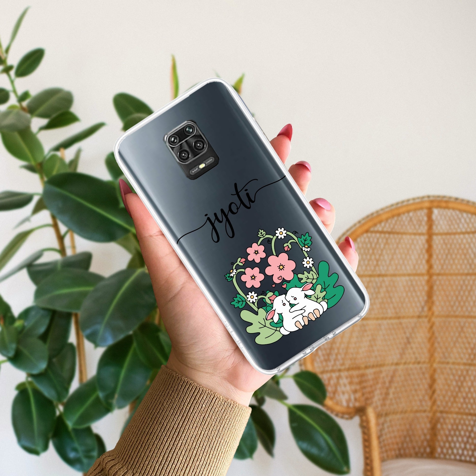 Cute Bunny Customize Anti Yellow Case V2 For Redmi Note 9 Pro