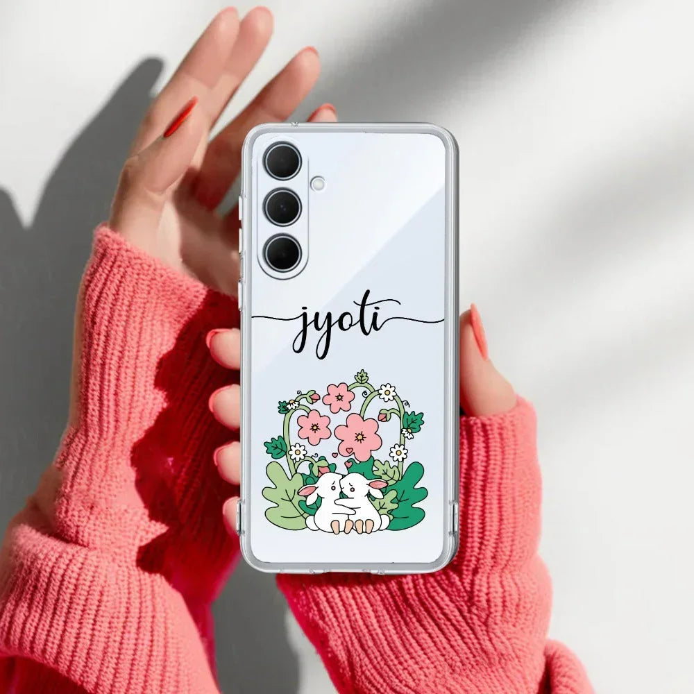 Cute Bunny Customize Transparent Silicon Case V2 For Samsung Galaxy M55 5G