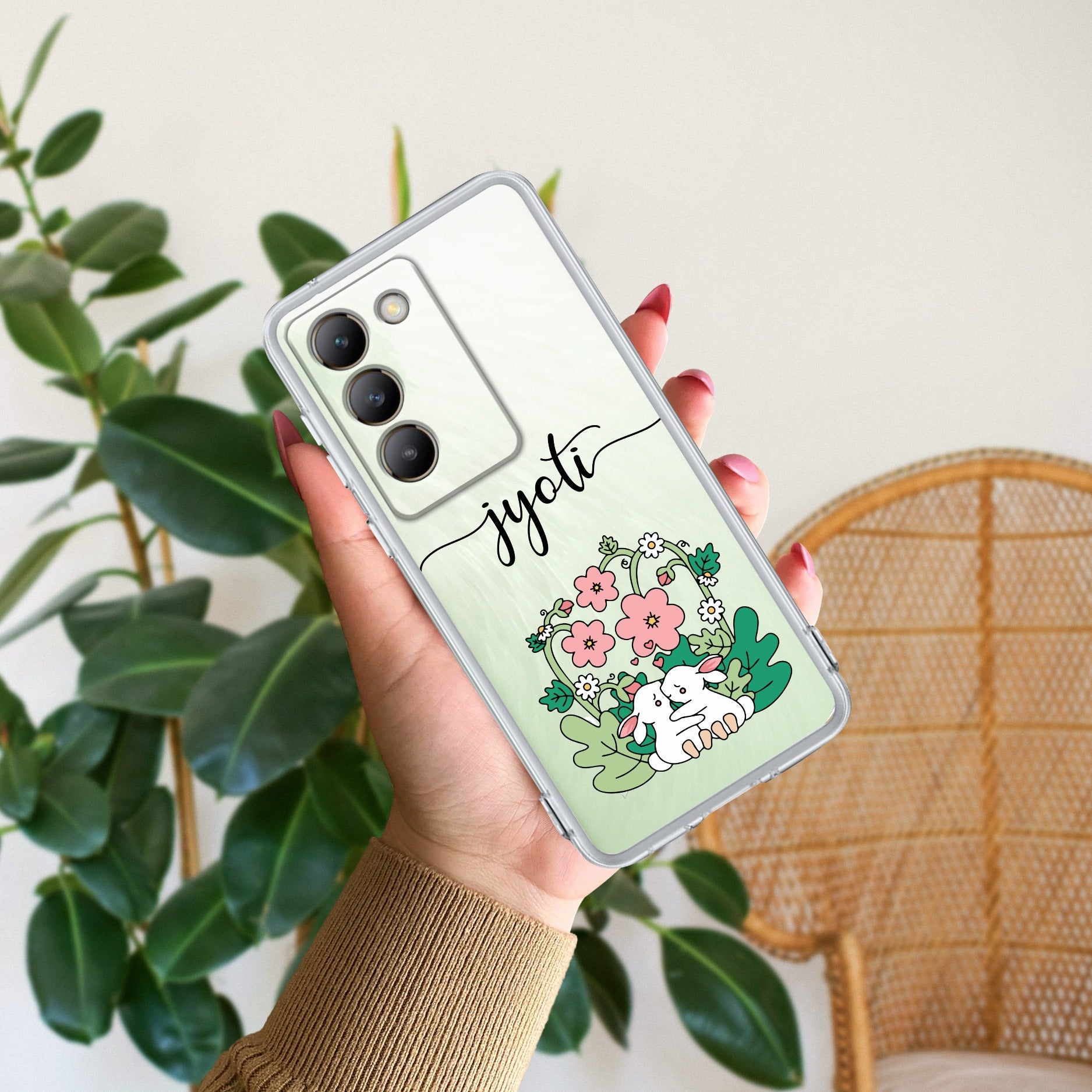 Cute Bunny Customize Transparent Silicon Case V2 For Vivo T3 5G