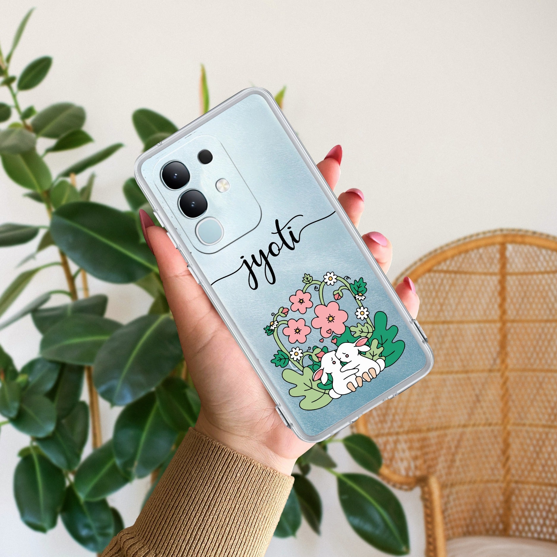 Cute Bunny Customize Transparent Silicon Case V2 For Vivo T4x 5G