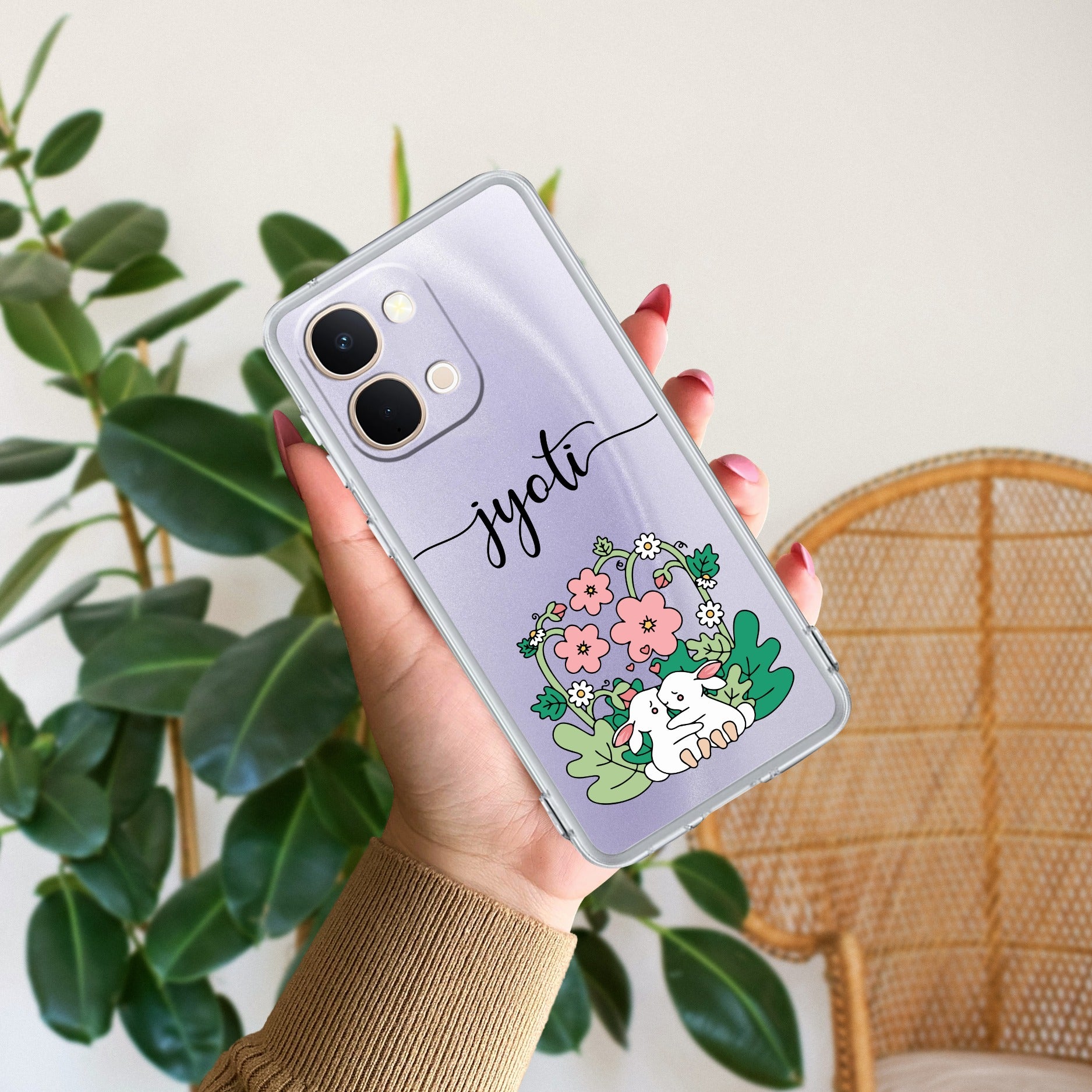 Cute Bunny Customize Transparent Silicon Case V2 For Vivo T5X 5G