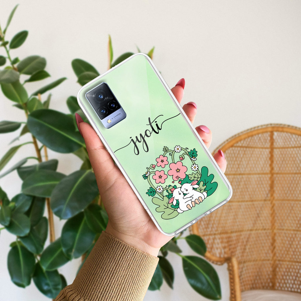 Cute Bunny Customize Transparent Silicon Case V2 For Vivo V21 5G