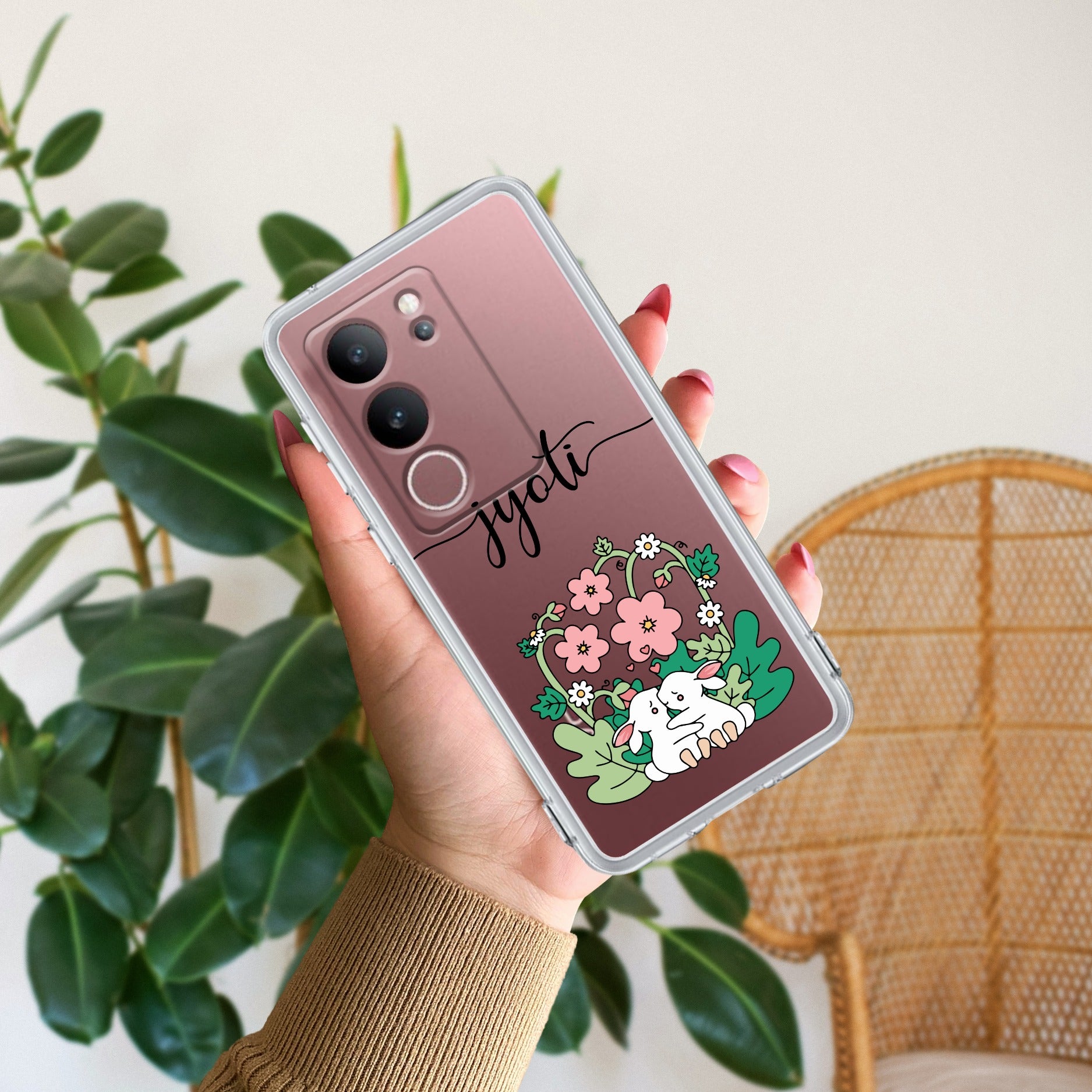 Cute Bunny Customize Transparent Silicon Case V2 For Vivo V29 5G