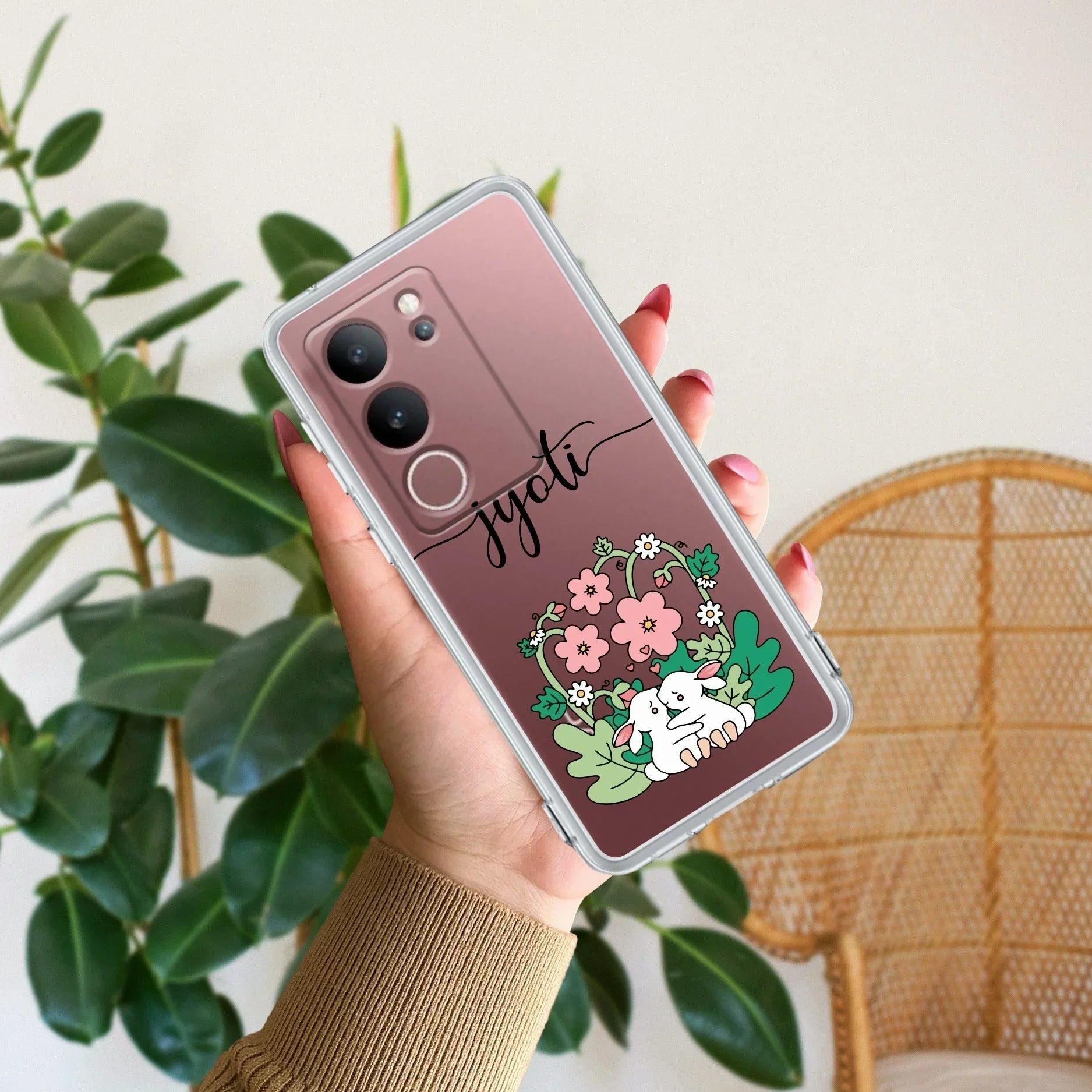 Cute Bunny Customize Transparent Silicon Case V2 For Vivo X80 5G