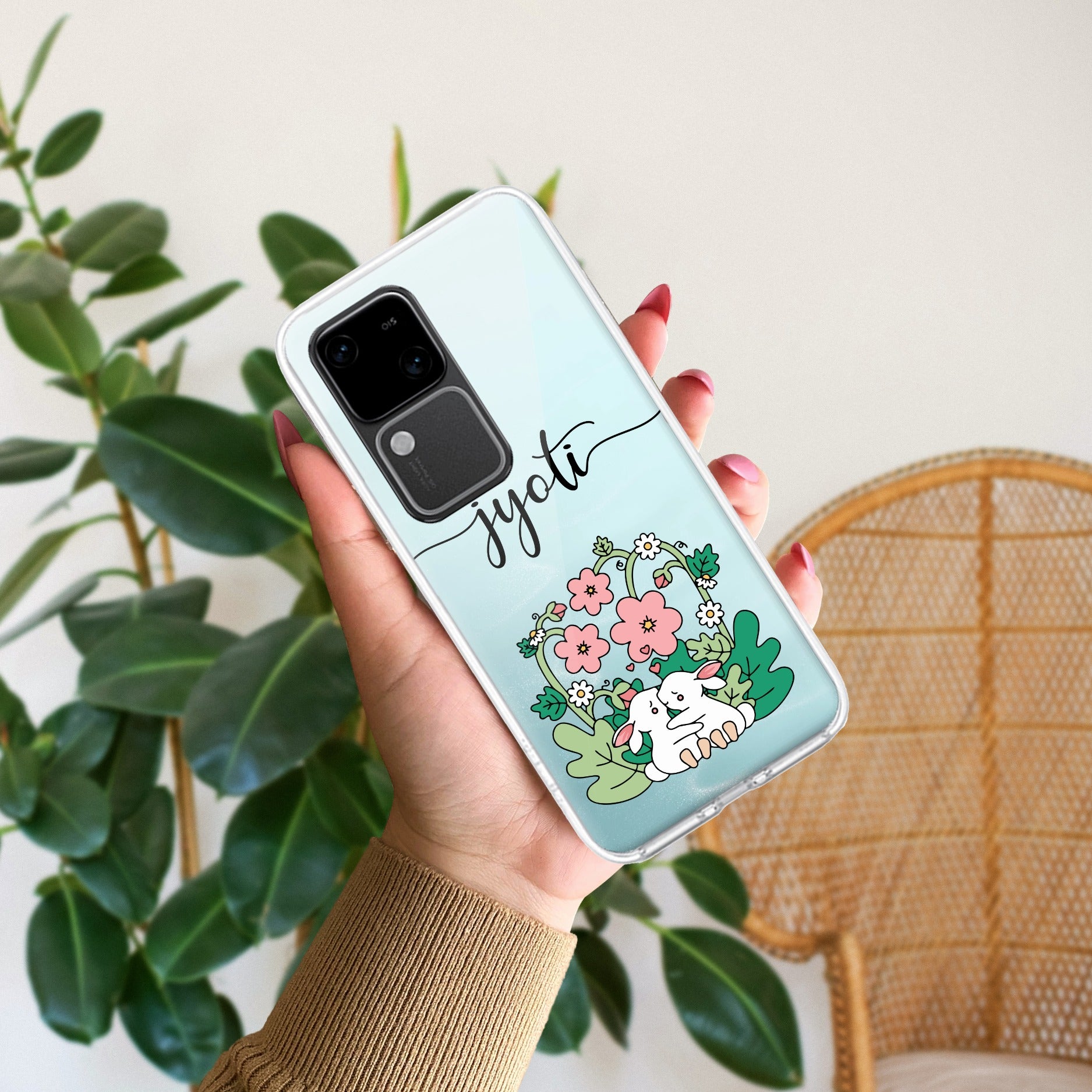 Cute Bunny Customize Transparent Silicon Case V2 For Vivo V30 5G