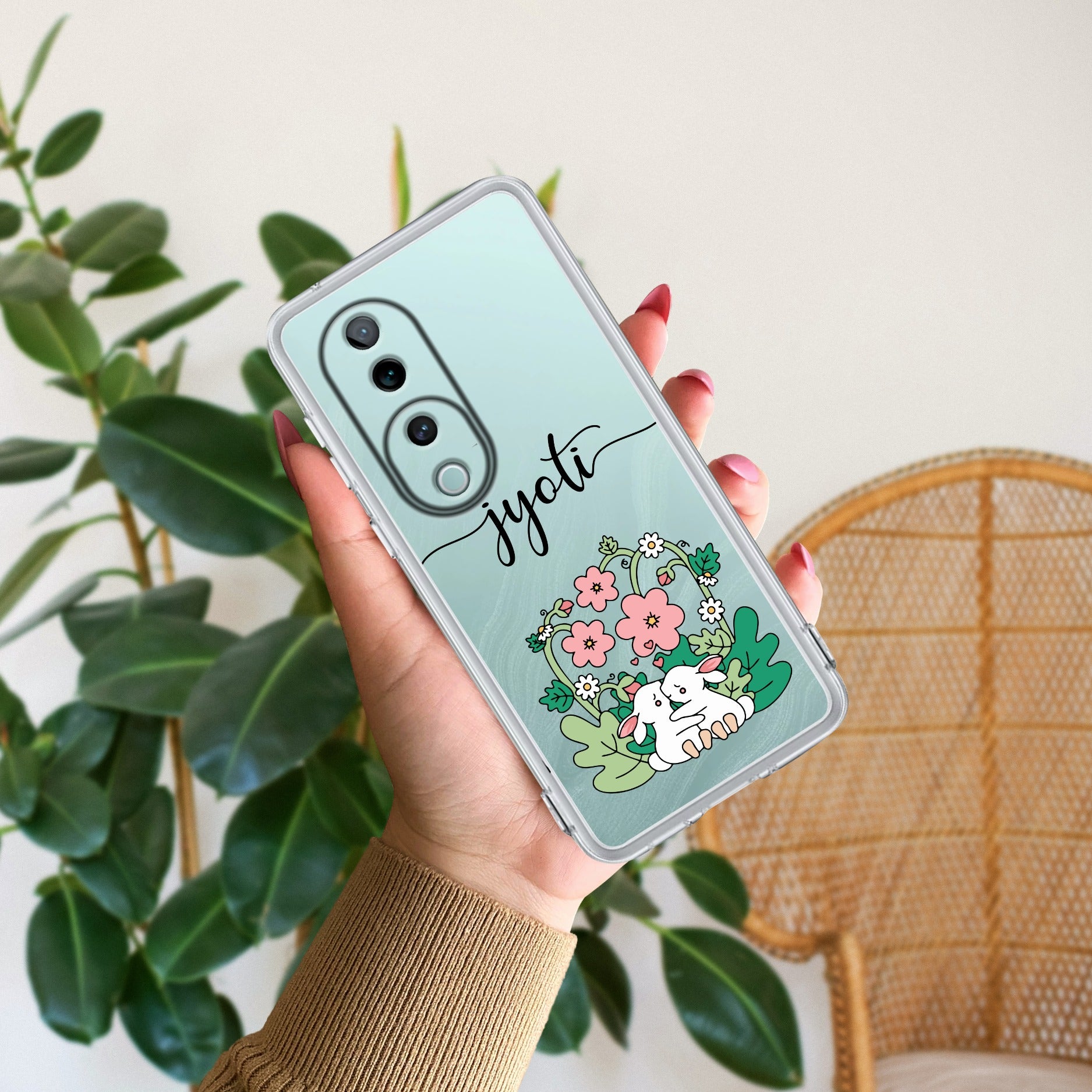 Cute Bunny Customize Transparent Silicon Case V2 For Vivo V40 5G