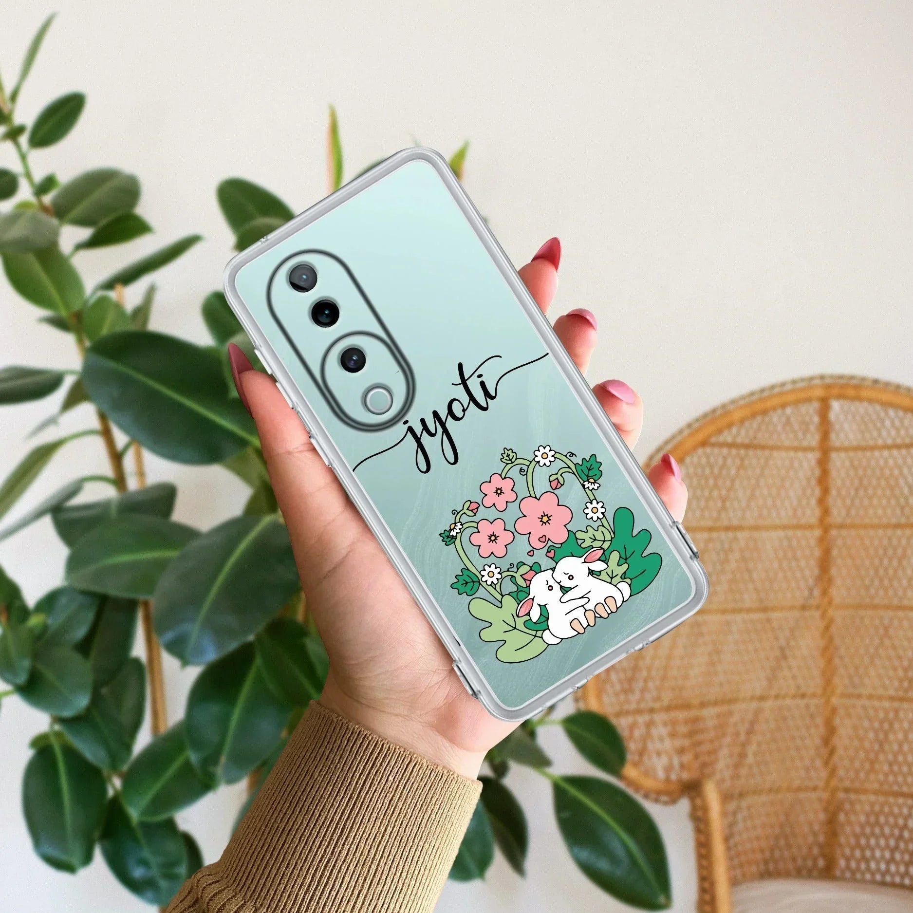 Cute Bunny Customize Transparent Silicon Case V2 For Vivo V30 5G