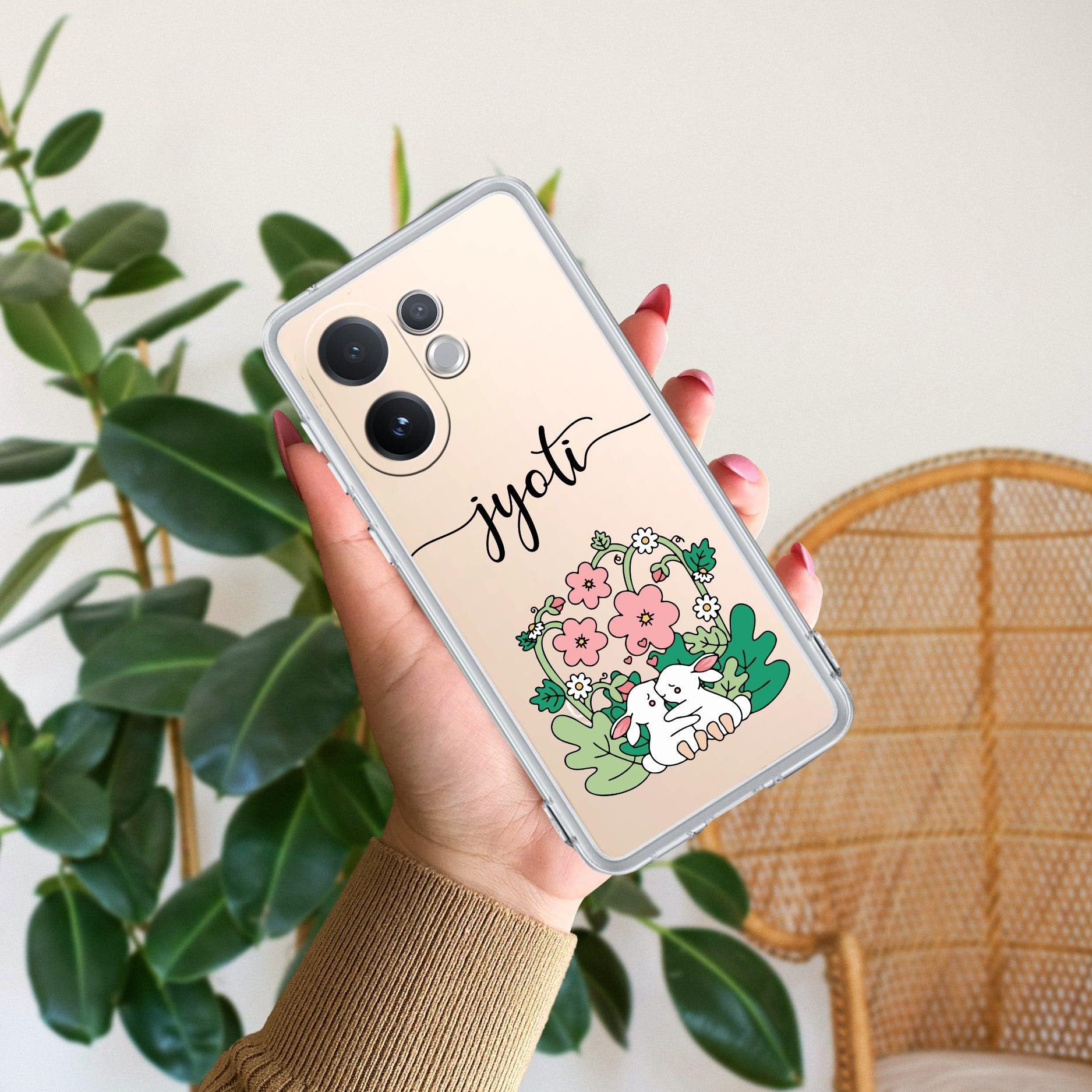 Cute Bunny Customize Transparent Silicon Case V2 For Vivo V60 5G
