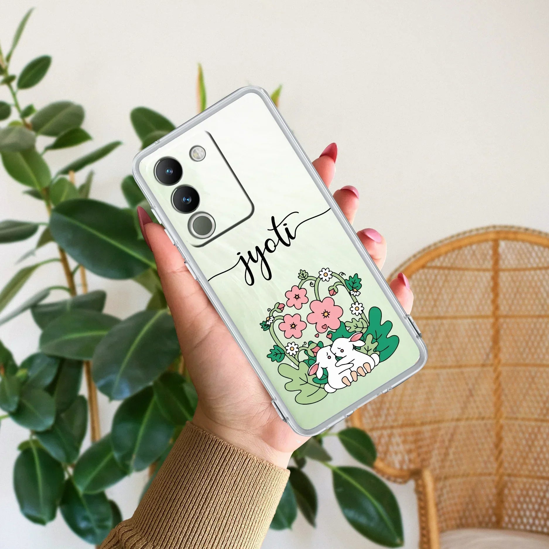 Cute Bunny Customize Transparent Silicon Case V2 For Vivo V40 5G