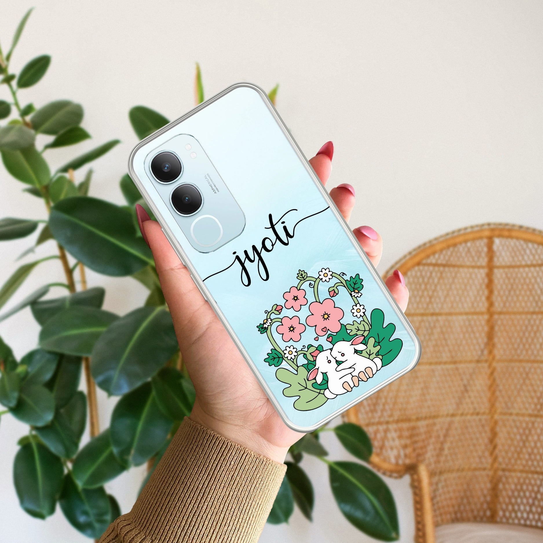 Cute Bunny Customize Transparent Silicon Case V2 For Vivo Y29 5G