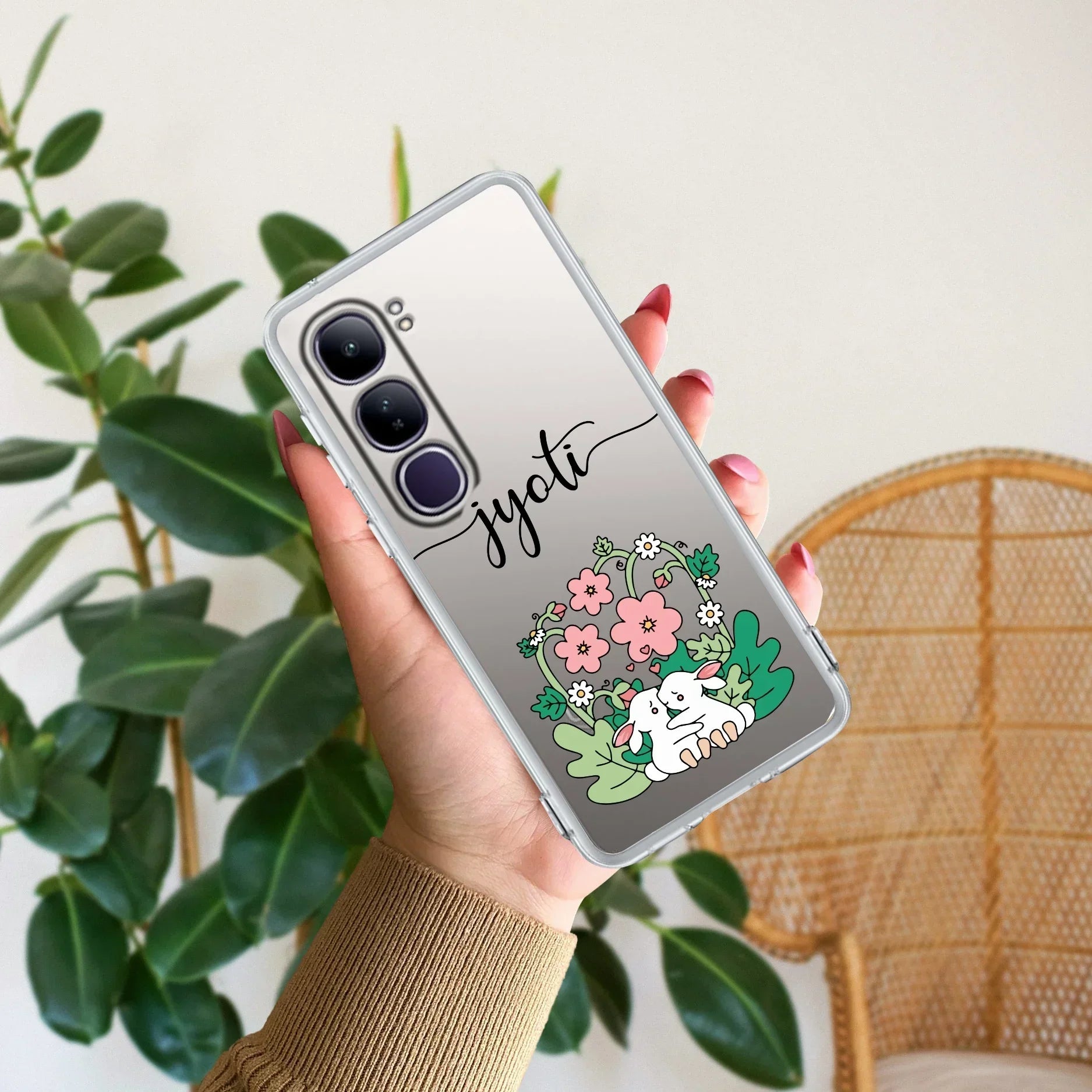 Cute Bunny Customize Transparent Silicon Case V2 For Vivo Y58 5G