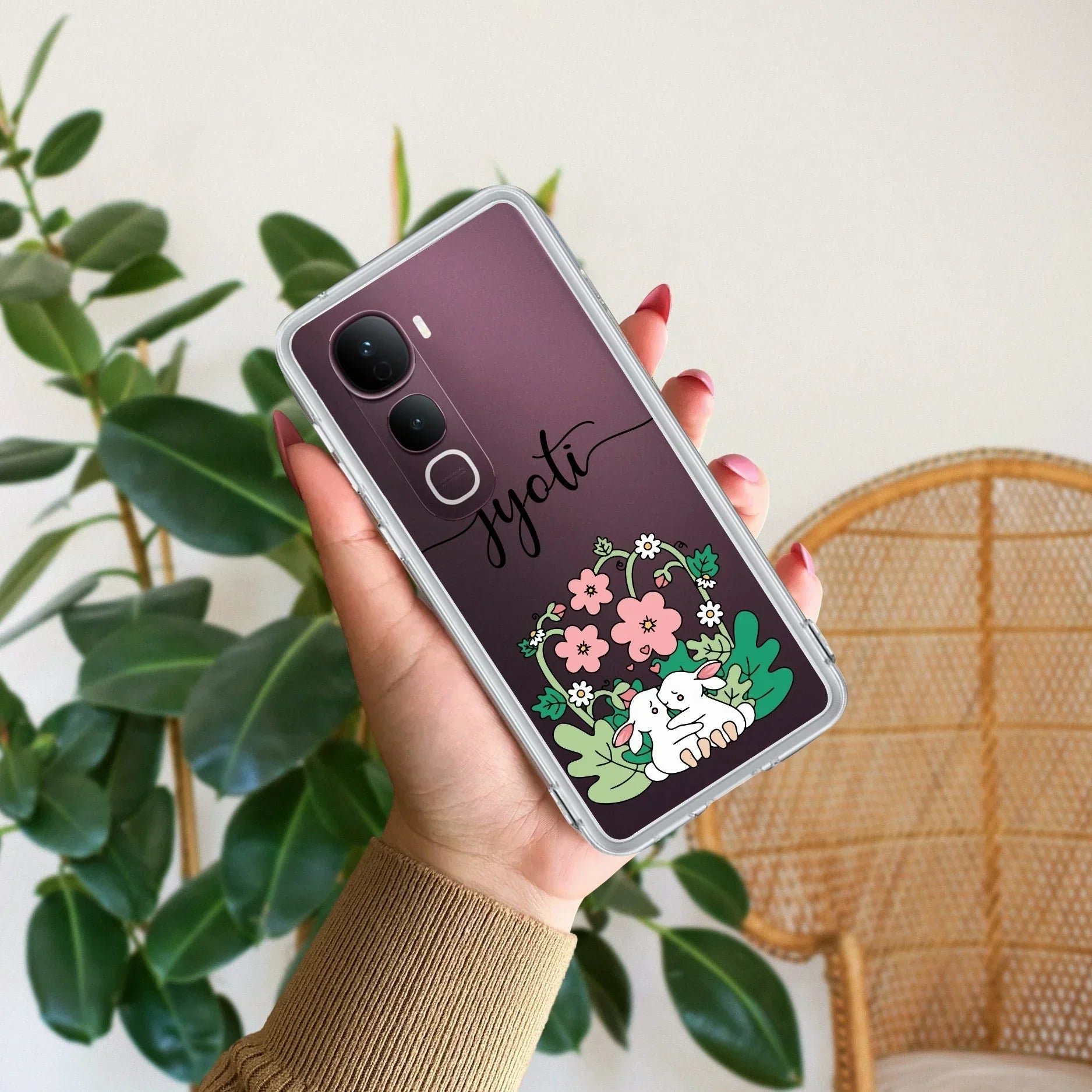 Cute Bunny Customize Transparent Silicon Case V2 For Vivo T3X 5G