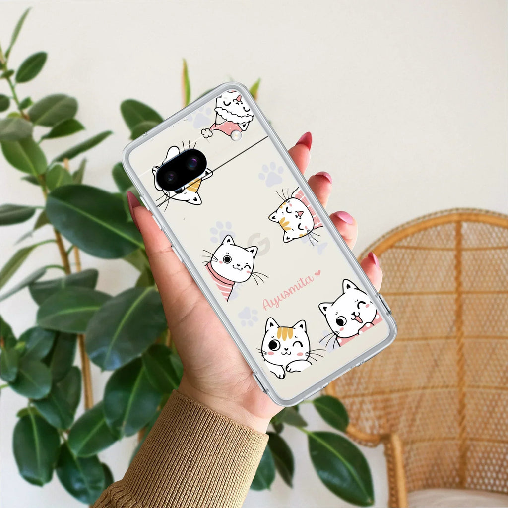 Cute Cat Customize Anti Yellow Case For Google Pixel 8a 5G