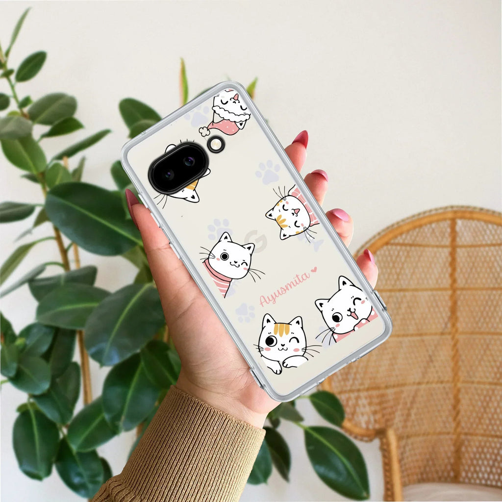 Cute Cat Customize Transparent Silicon Case For Google Pixel 10a 5G