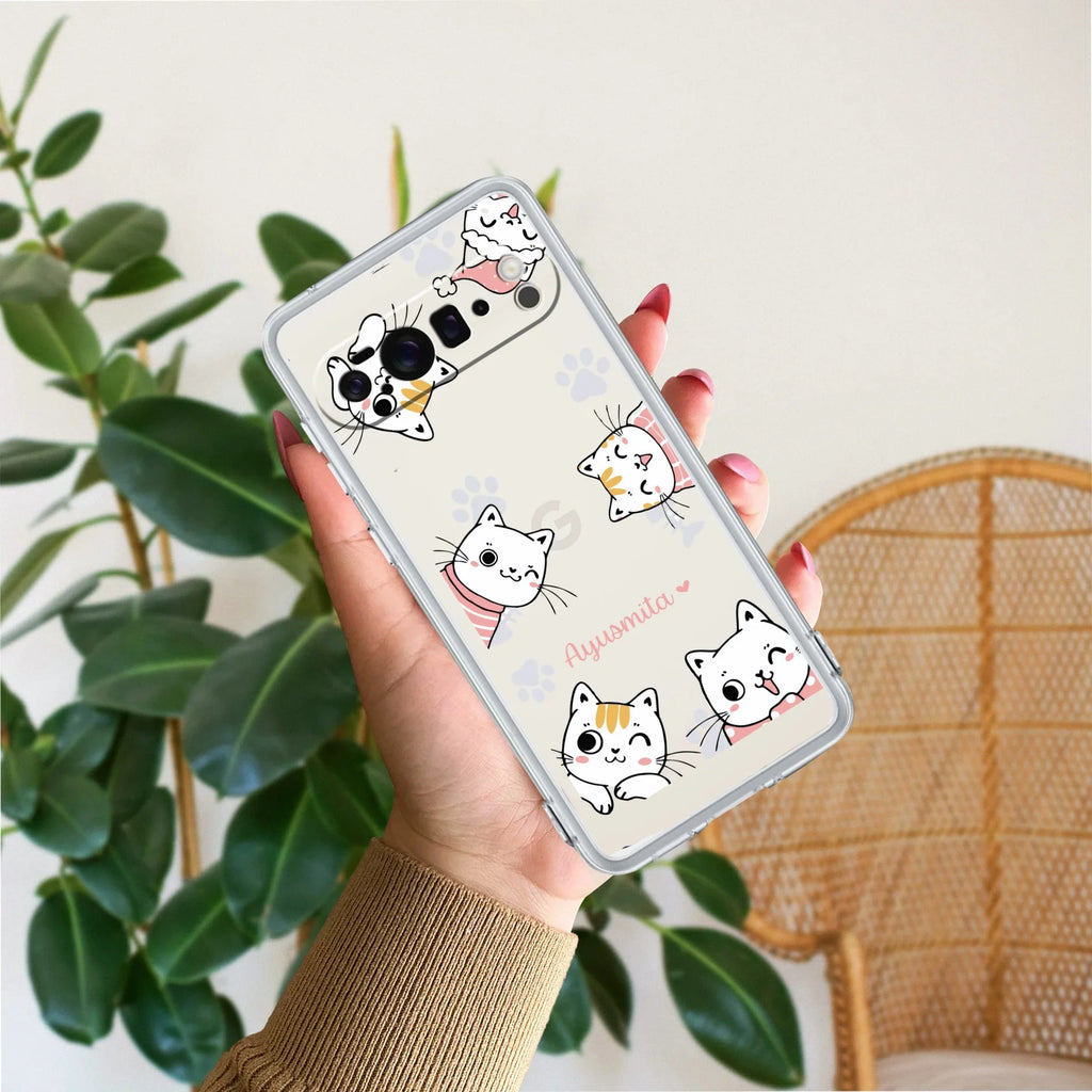 Cute Cat Customize Transparent Silicon Case For Google Pixel 10a 5G