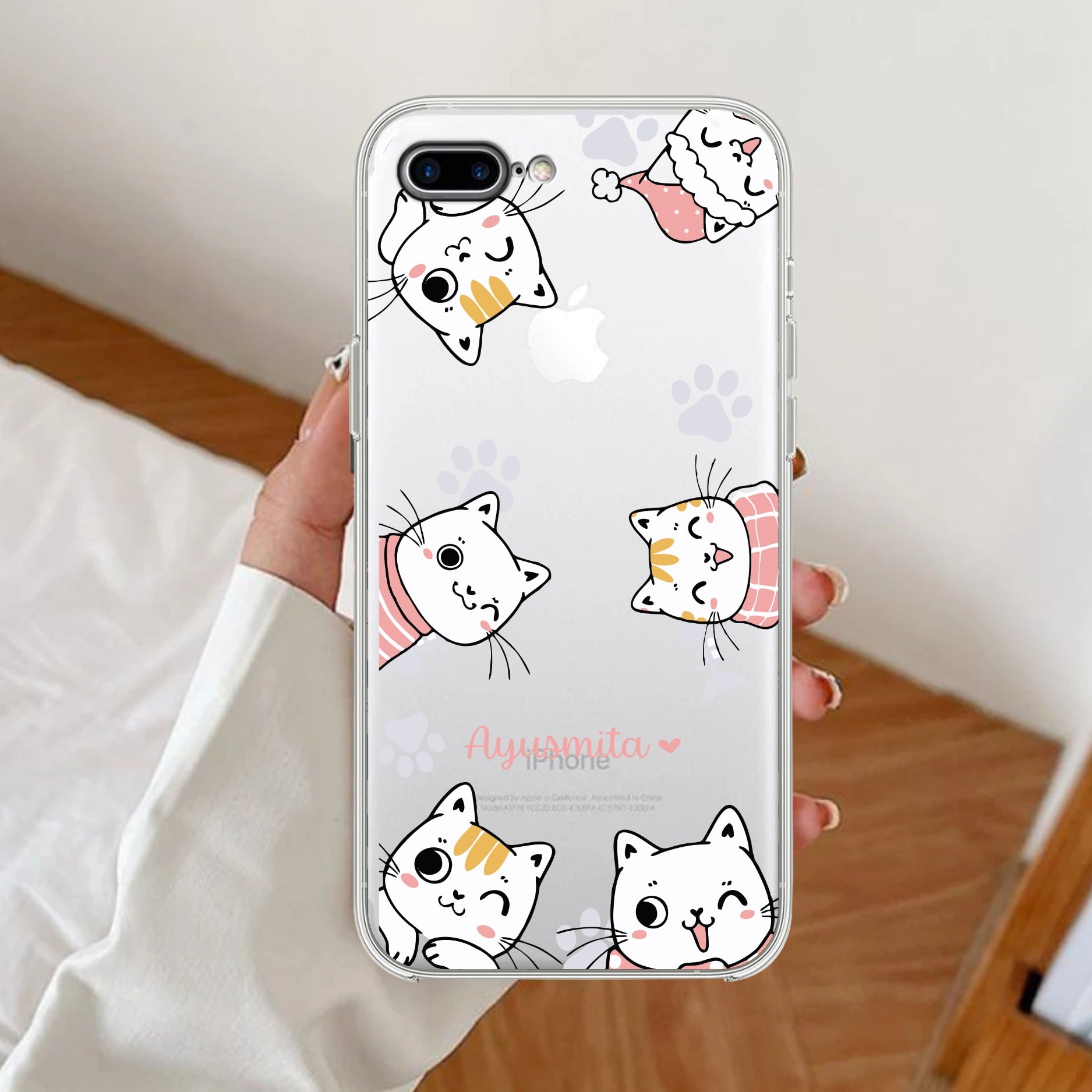 Cute Cat Customize Transparent Silicon Case For iPhone 7 Plus / iPhone 8 Plus