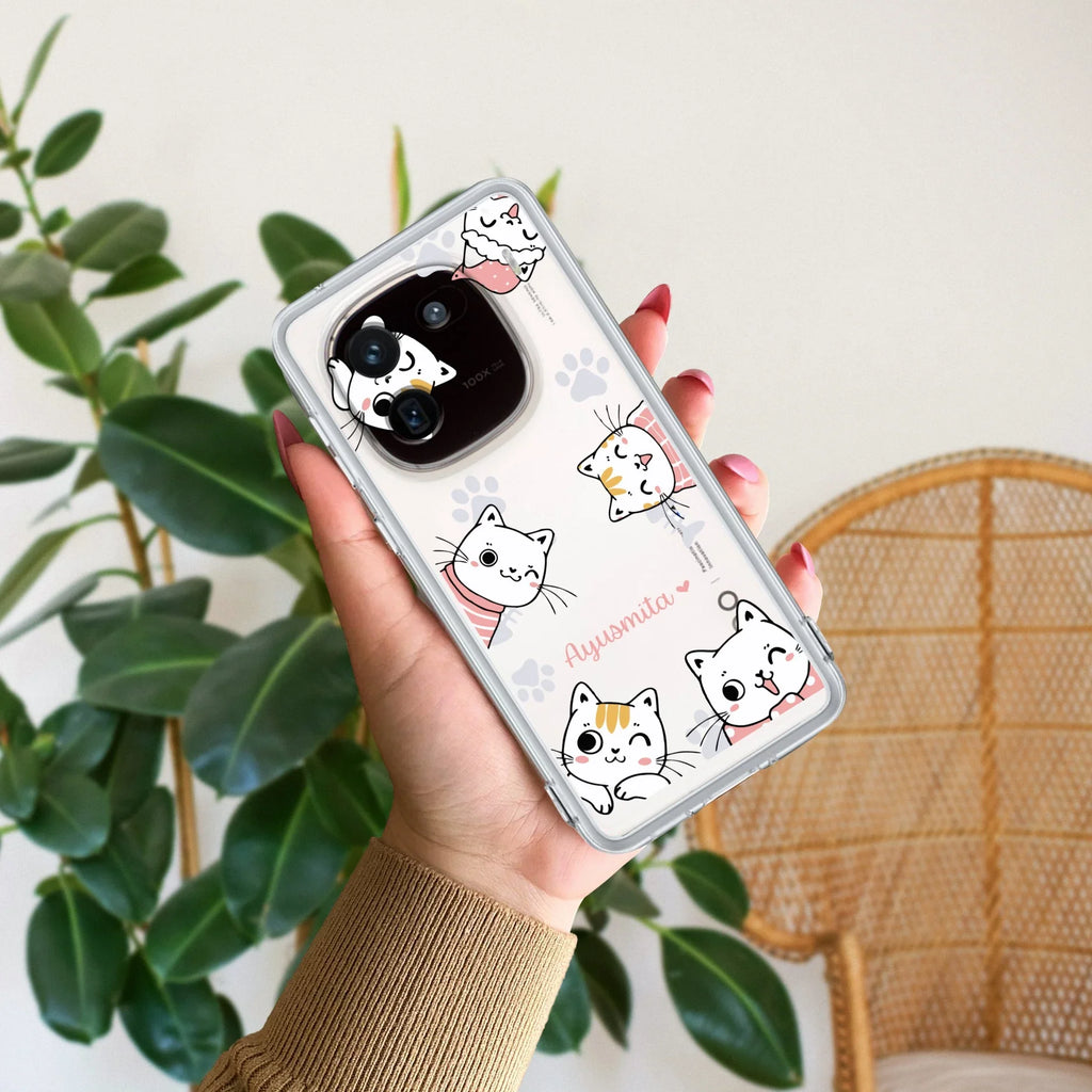 Cute Cat Customize Transparent Silicon Case For iQOO 12 5G