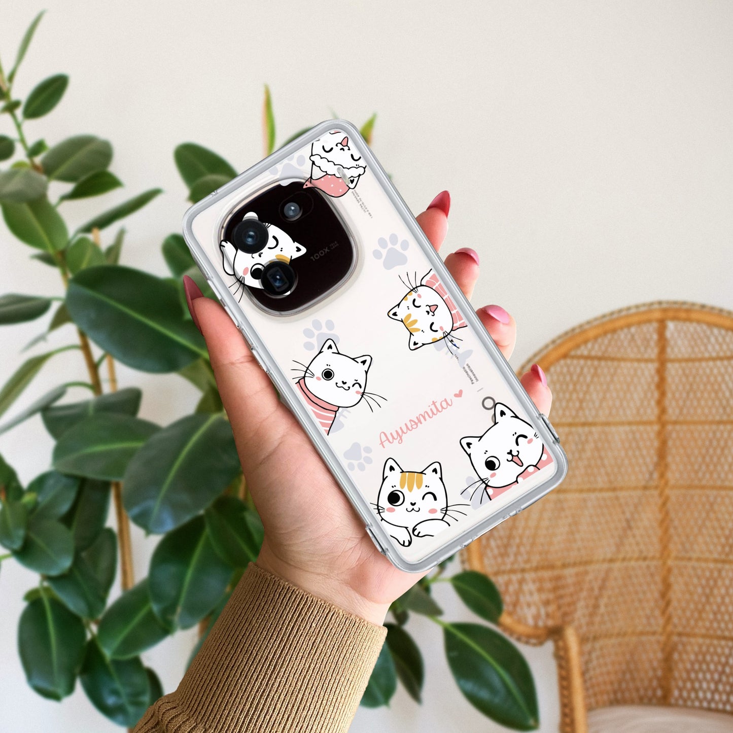 Cute Cat Customize Transparent Silicon Case For iQOO