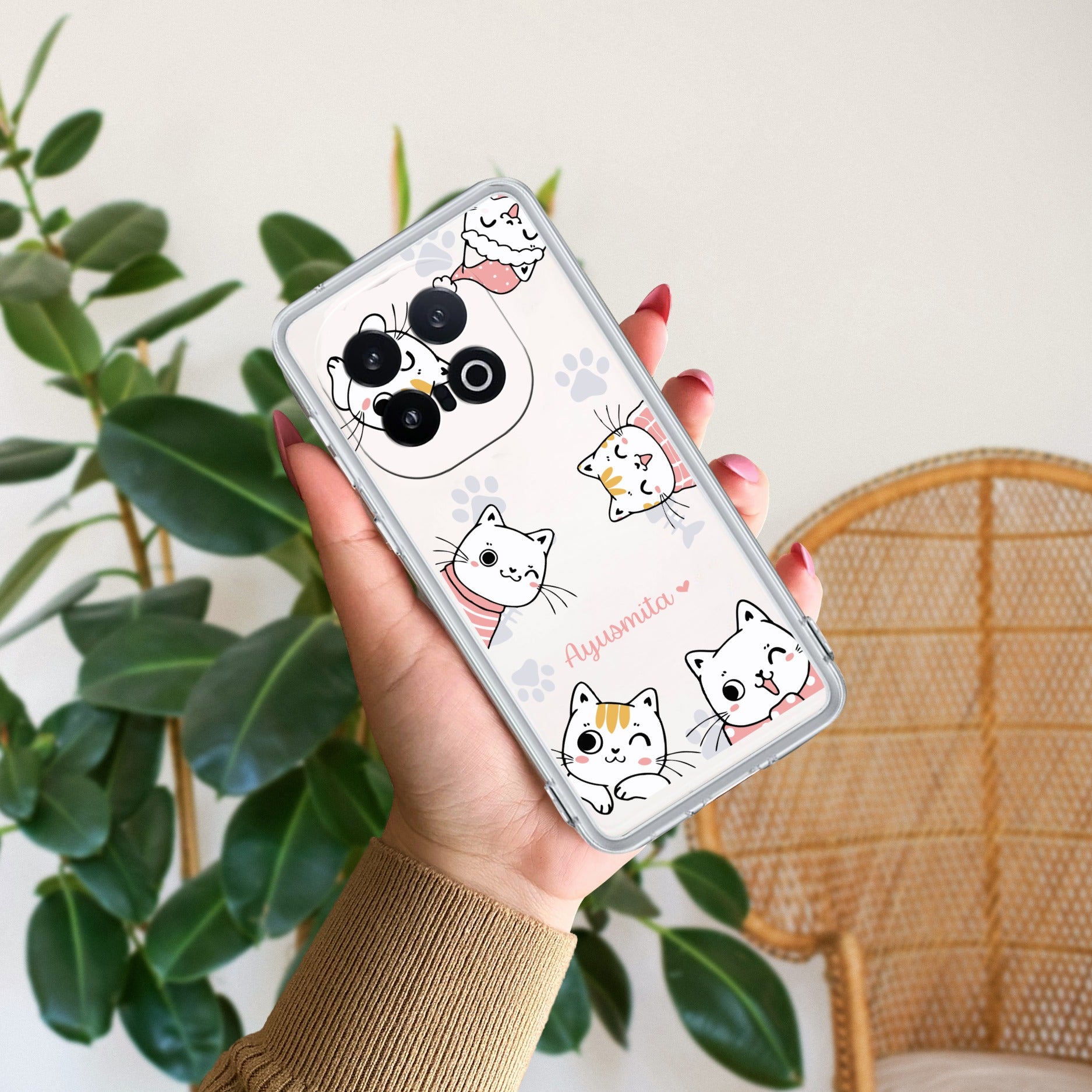 Cute Cat Customize Transparent Silicon Case For iQOO - ShopOnCliQ
