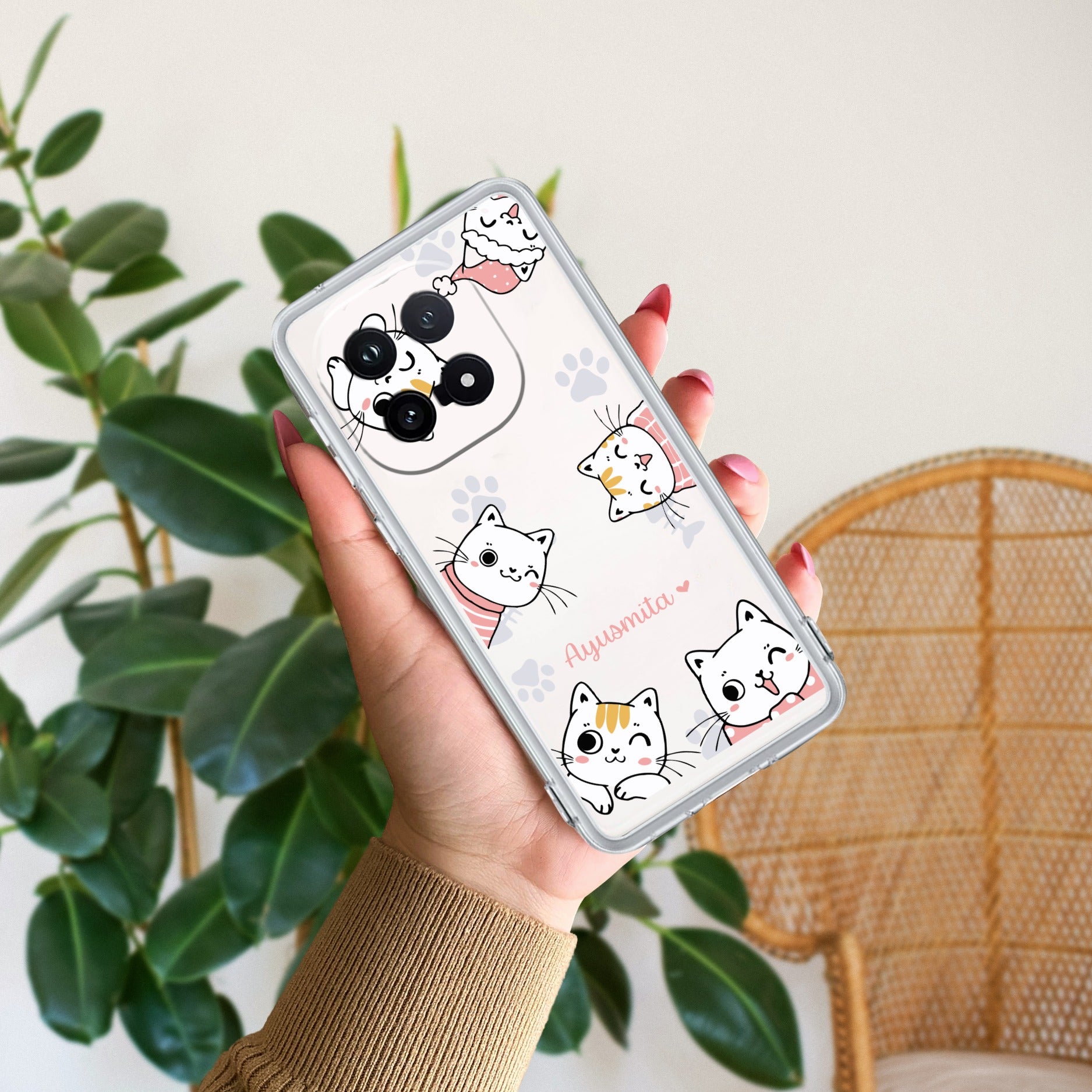 Cute Cat Customize Transparent Silicon Case For iQOO - ShopOnCliQ