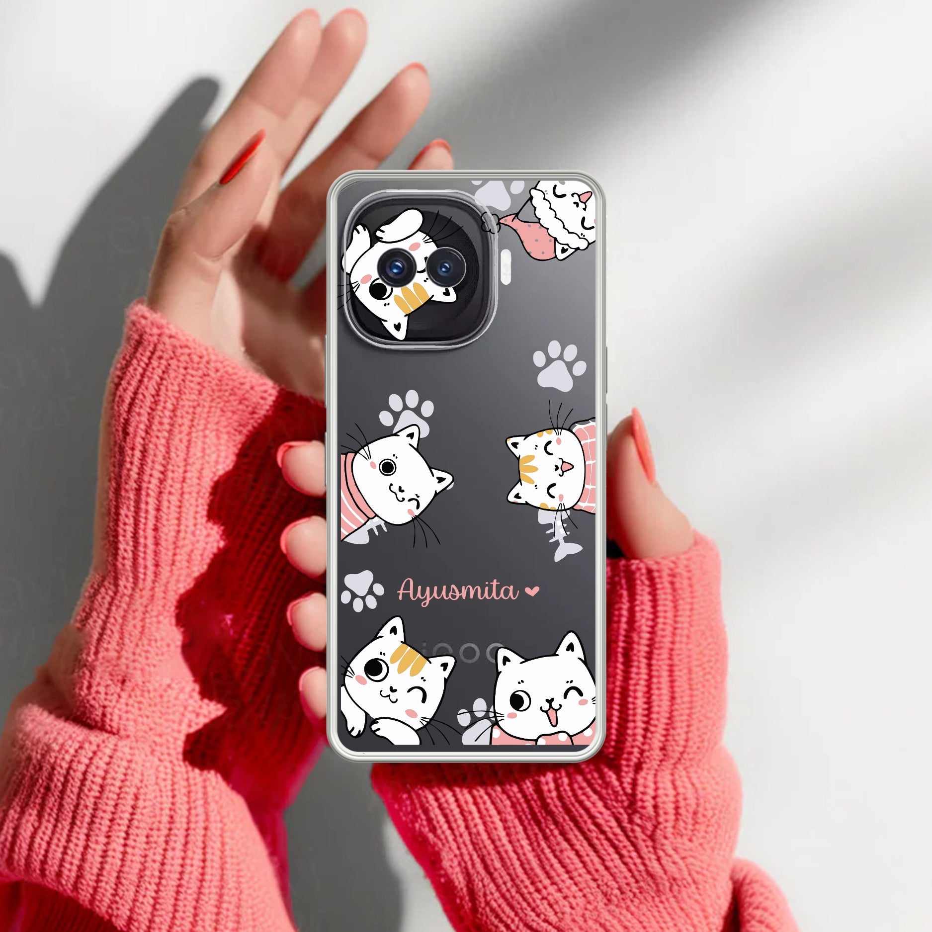 Cute Cat Customize Transparent Silicon Case For iQOO