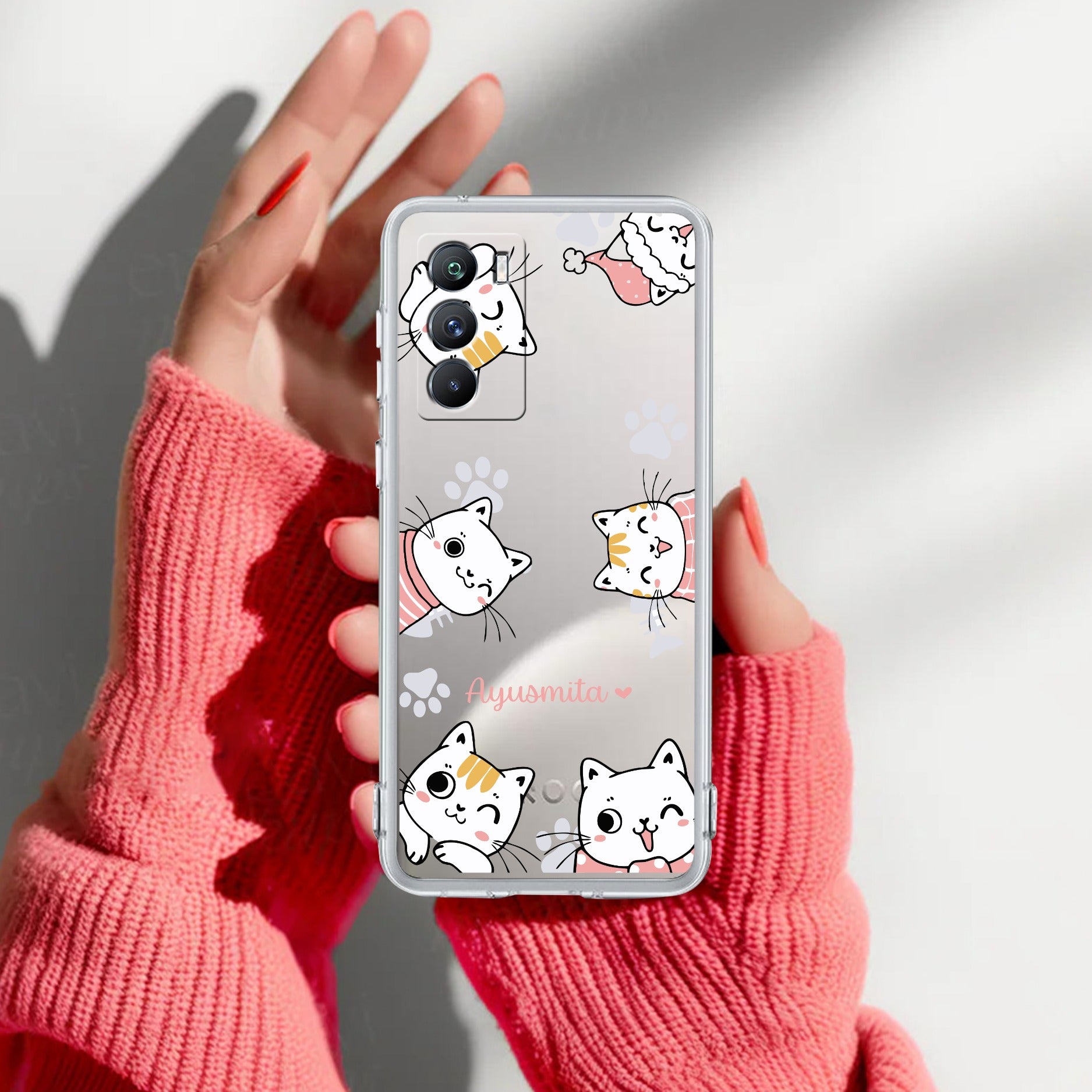Cute Cat Customize Transparent Silicon Case For iQOO 9 SE 5G