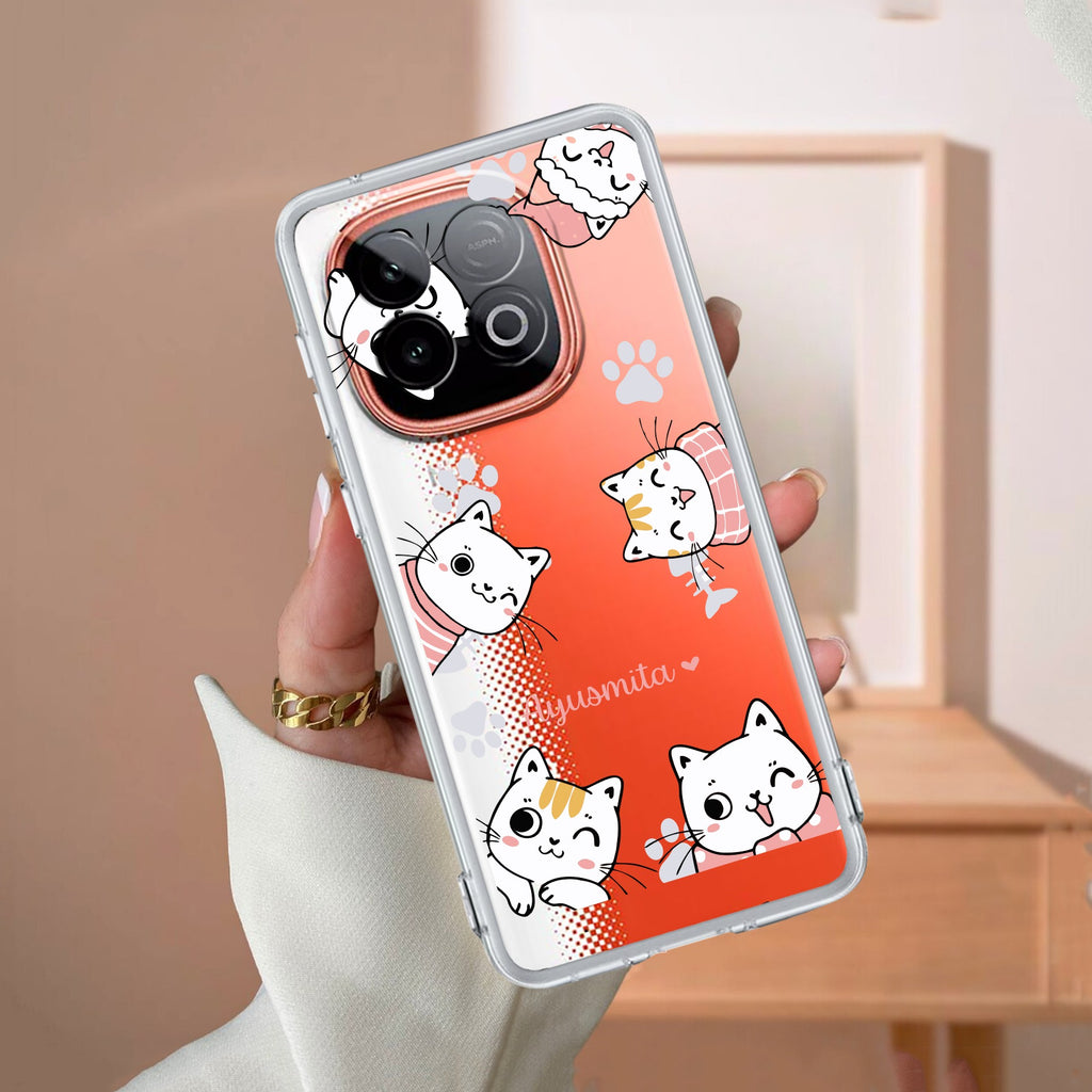 Cute Cat Customize Transparent Silicon Case For iQOO Neo 10 5G