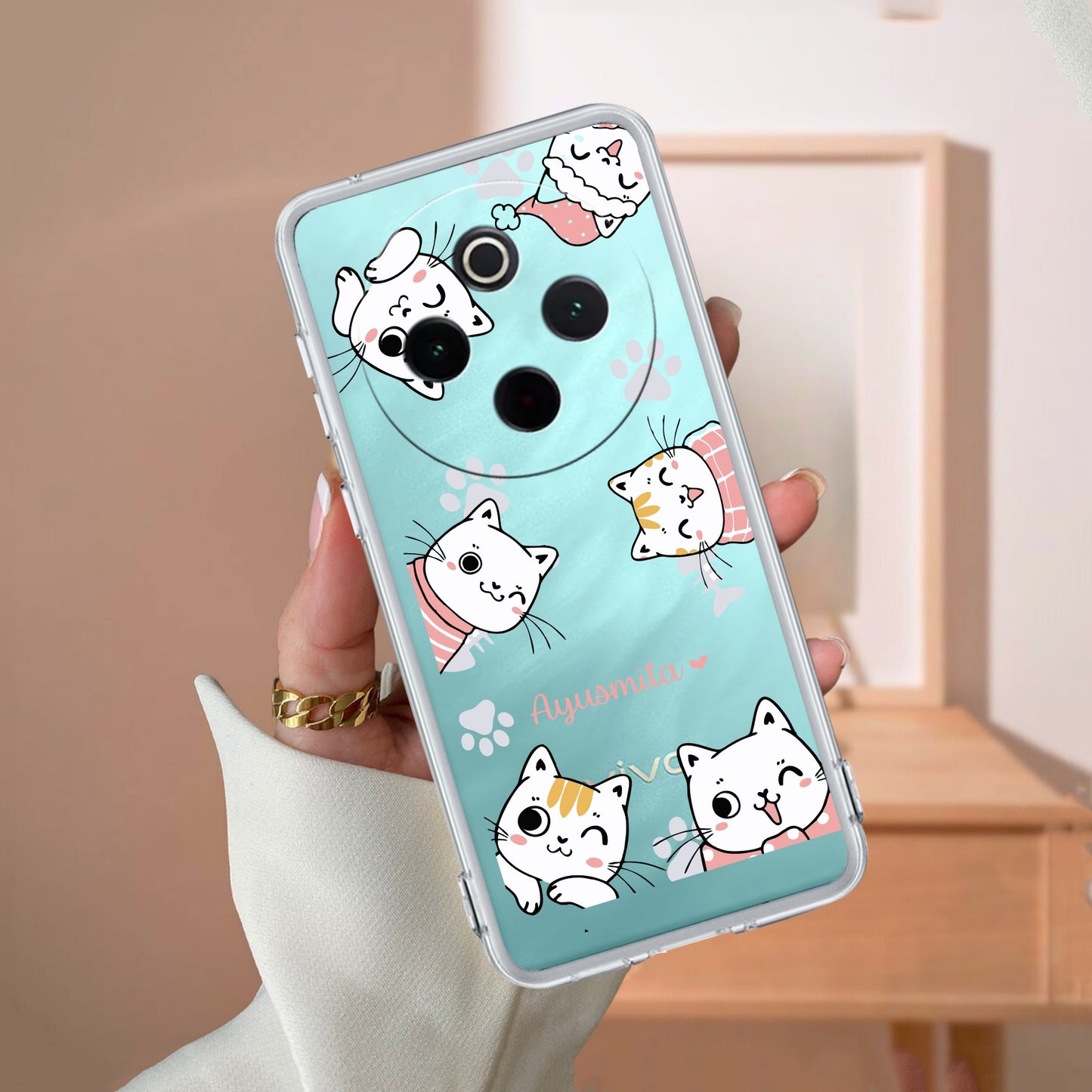 Cute Cat Customize Transparent Silicon Case For iQOO