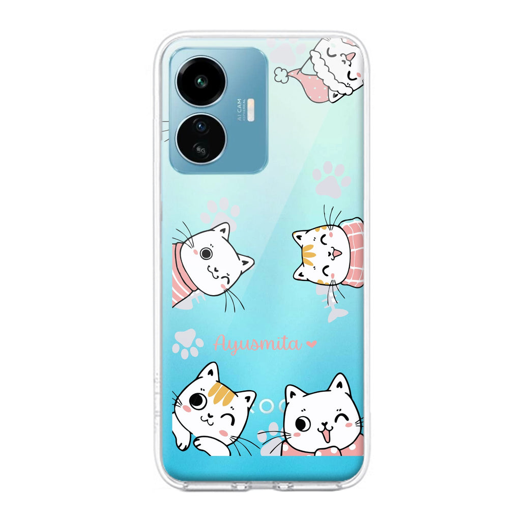 Cute Cat Customize Transparent Silicon Case For iQOO Z6 Lite 5G